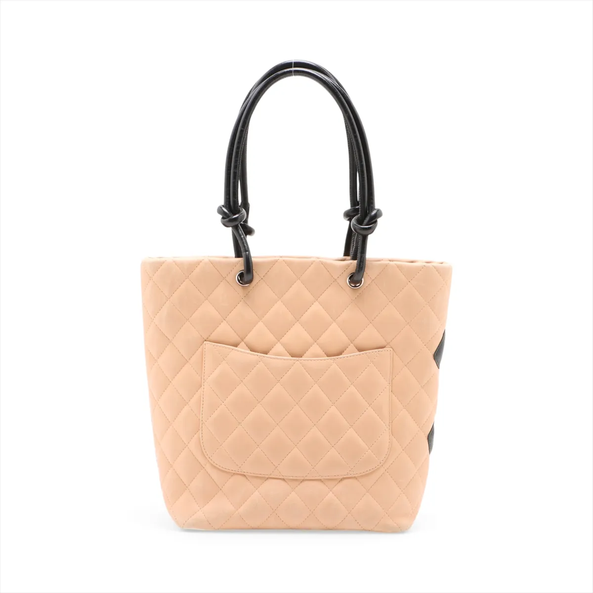 Cambon Line Lambskin Tote Bag, Beige x Black, Silver Hardware, 9018262, Series 9 — view 2