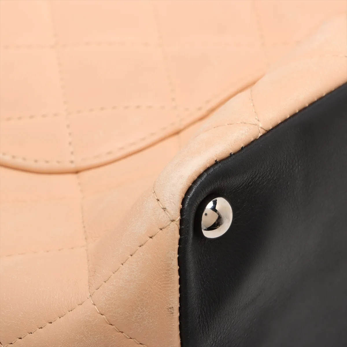 Cambon Line Lambskin Tote Bag, Beige x Black, Silver Hardware, 9018262, Series 9 — view 14