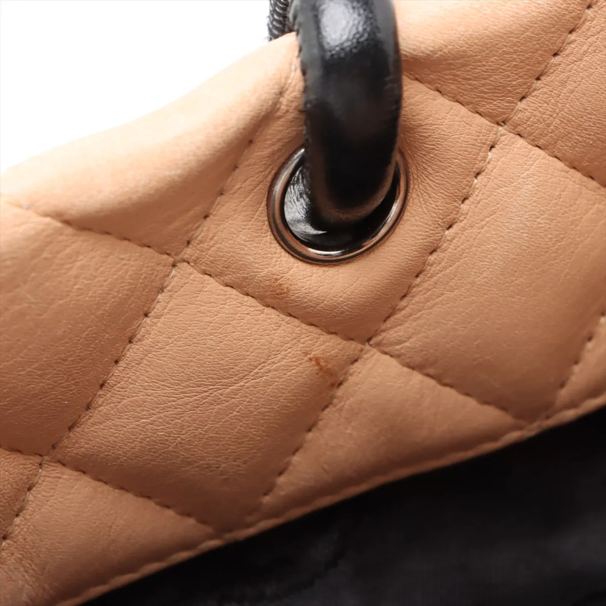 Cambon Line Lambskin Tote Bag, Beige x Black, Silver Hardware, 9018262, Series 9 — view 15