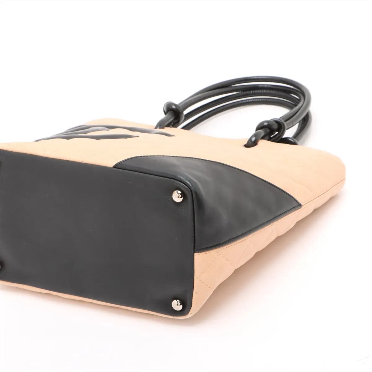 Cambon Line Lambskin Tote Bag, Beige x Black, Silver Hardware, 9018262, Series 9 — view 3