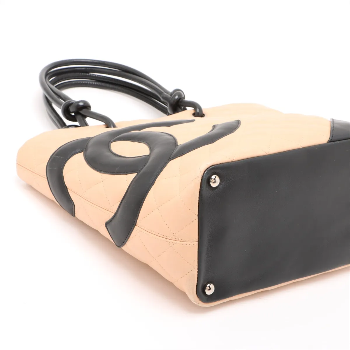 Cambon Line Lambskin Tote Bag, Beige x Black, Silver Hardware, 9018262, Series 9 — view 4