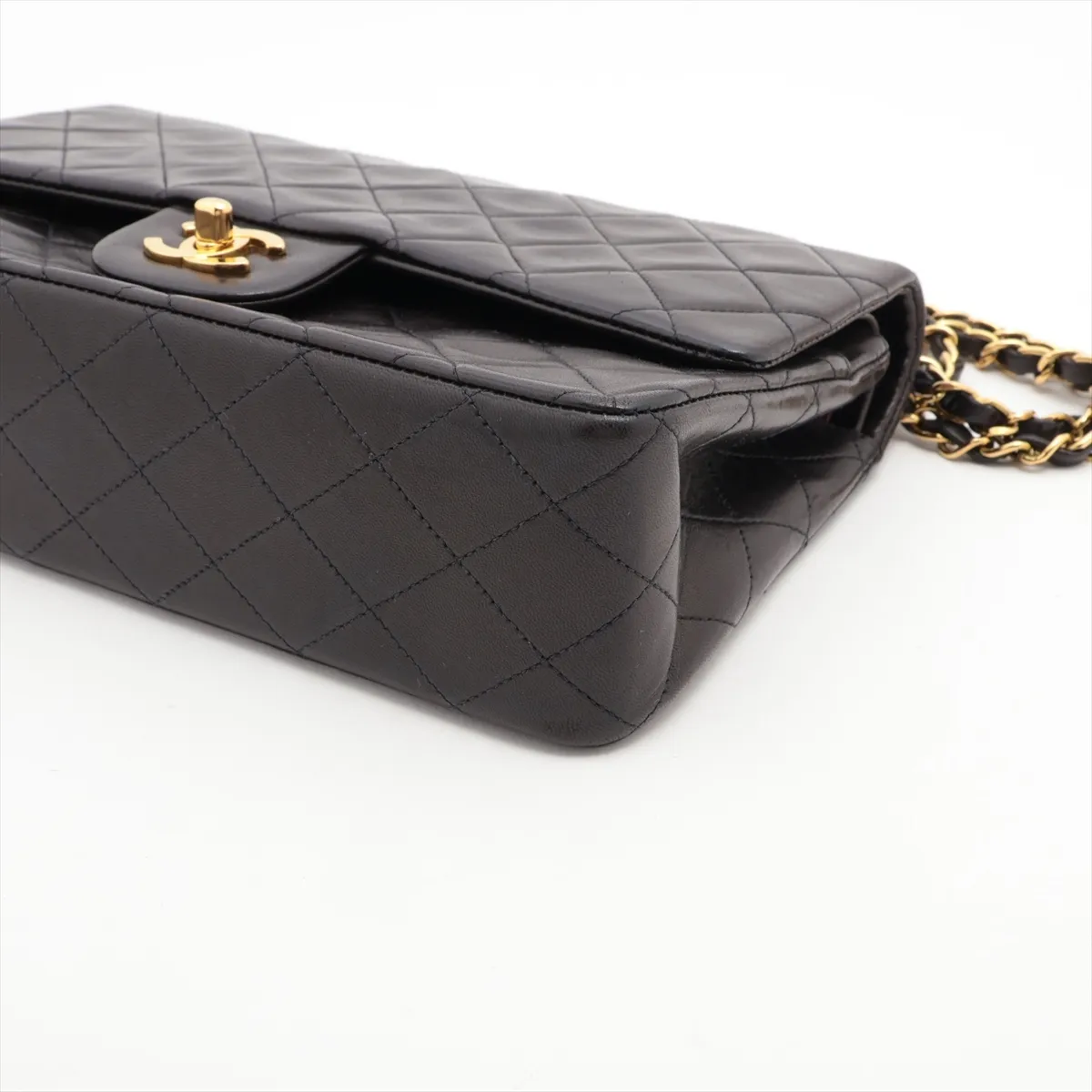 Matelassé 25 Lambskin Double Flap Double Chain Bag, Black with Gold Hardware, 3089893, Series 3, A01112 — view 3