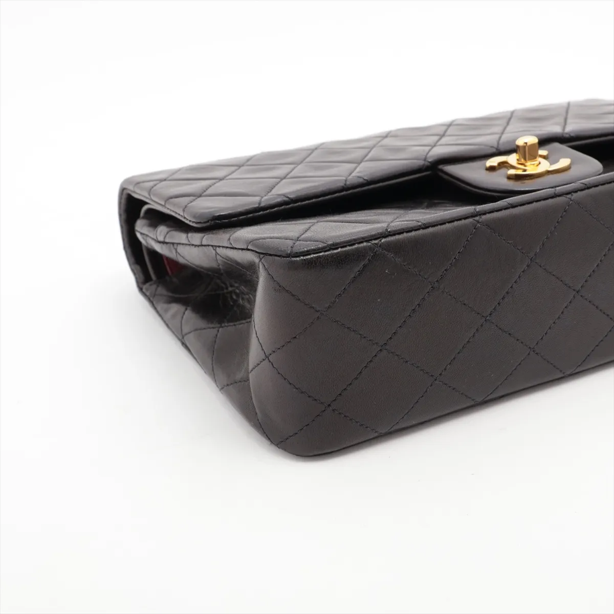 Matelassé 25 Lambskin Double Flap Double Chain Bag, Black with Gold Hardware, 3089893, Series 3, A01112 — view 4