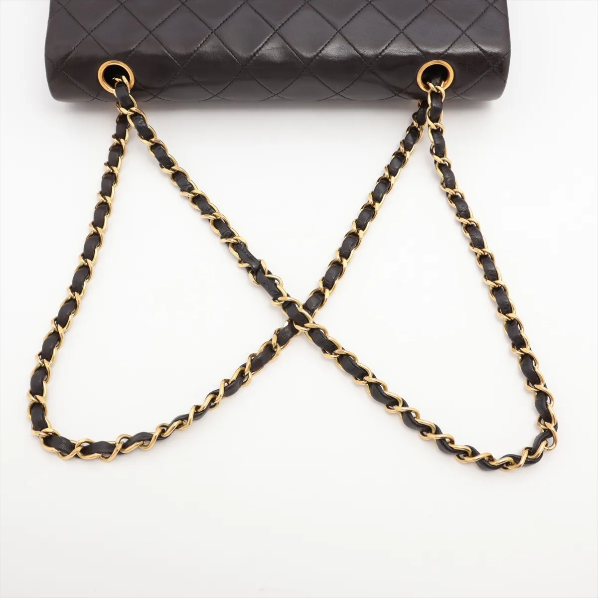 Matelassé 25 Lambskin Double Flap Double Chain Bag, Black with Gold Hardware, 3089893, Series 3, A01112 — view 5