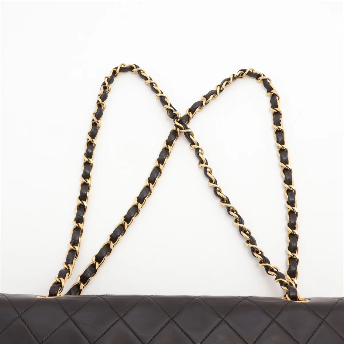 Matelassé 25 Lambskin Double Flap Double Chain Bag, Black with Gold Hardware, 3089893, Series 3, A01112 — view 6