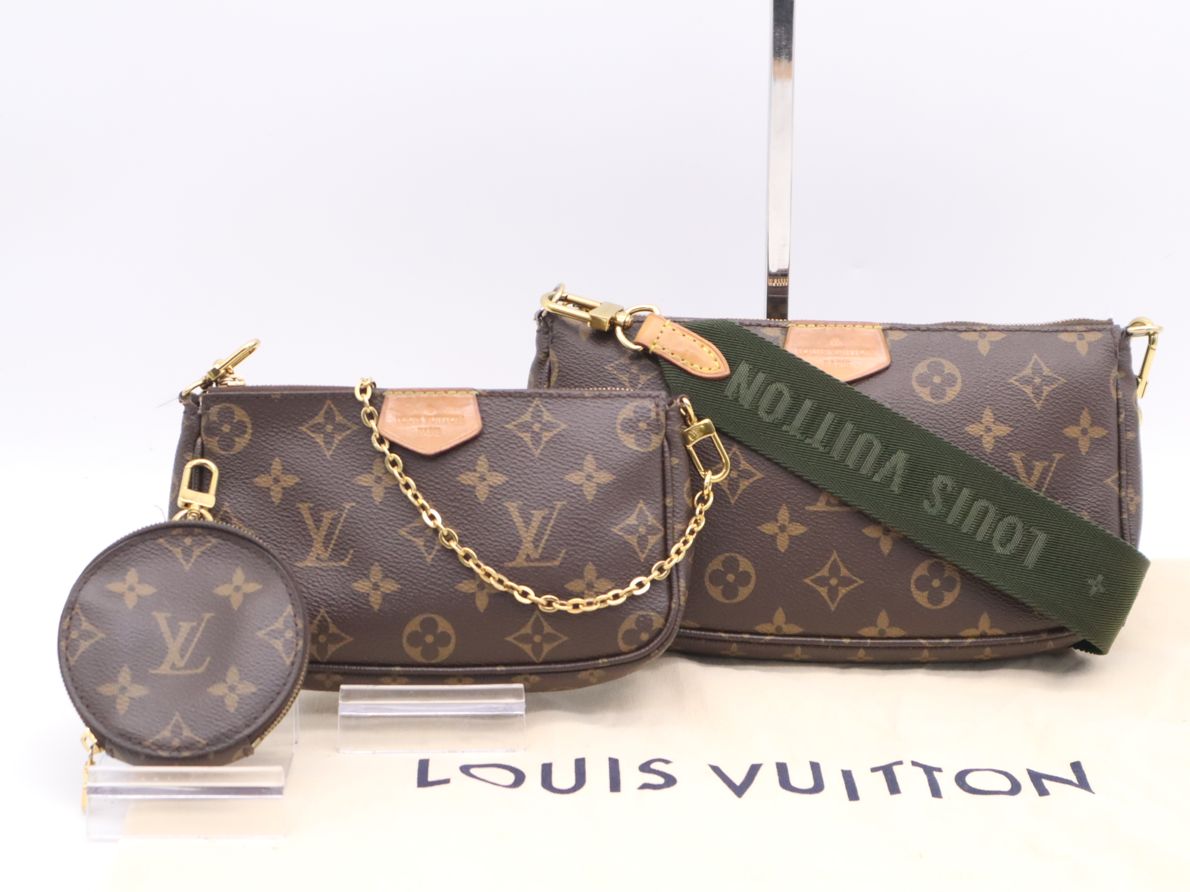 M44813 Monogram Multi Pochette Accessoires Khaki Shoulder Bag with 2 Shoulder Straps, 2 Pouches, and Dust Bag