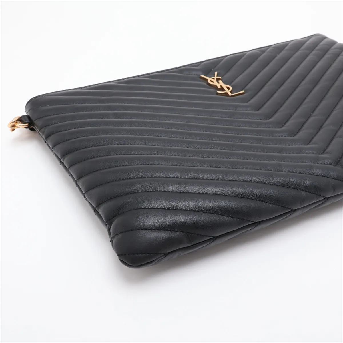 Leather Clutch Bag, Black, 440222 — view 4