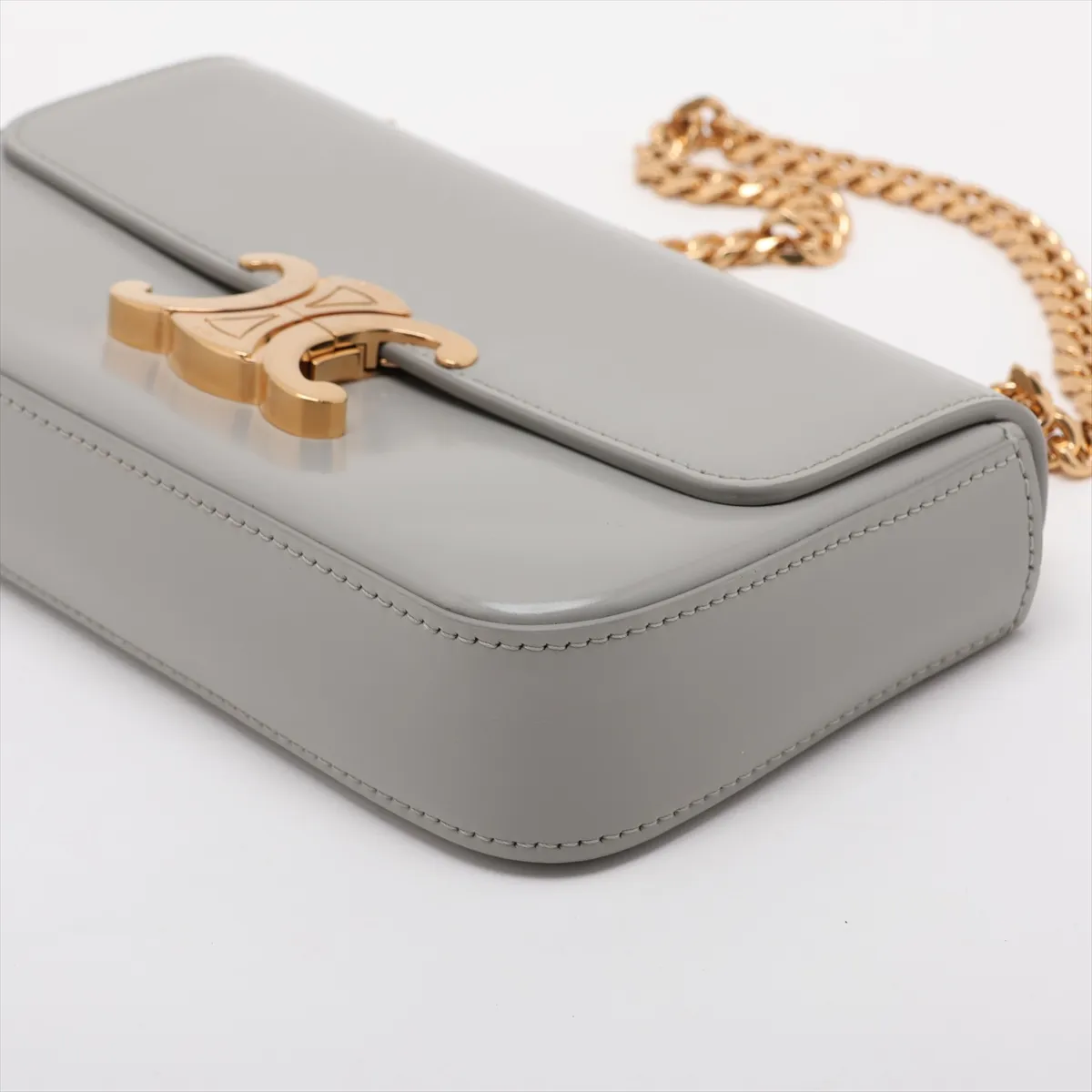 Cuir Triomphe Leather Chain Shoulder Bag, Gray — view 3