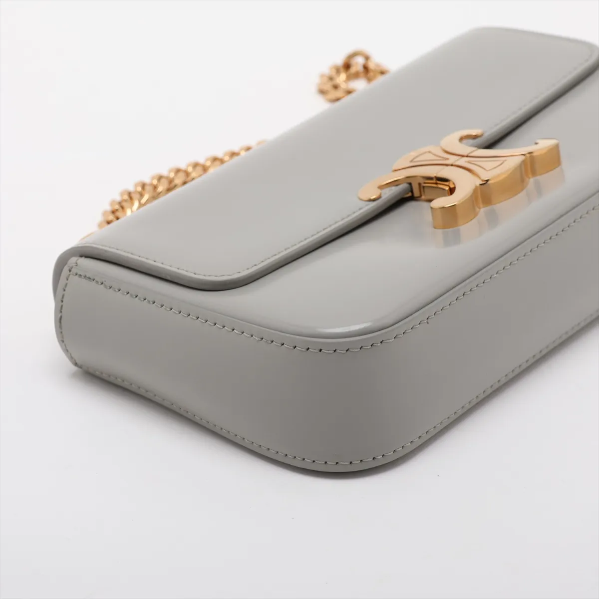 Cuir Triomphe Leather Chain Shoulder Bag, Gray — view 4