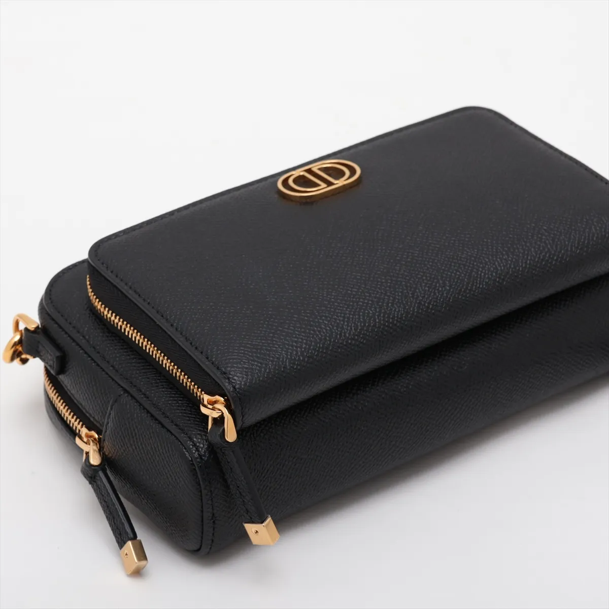 Calo Double Pouch Leather Shoulder Bag Black — view 4