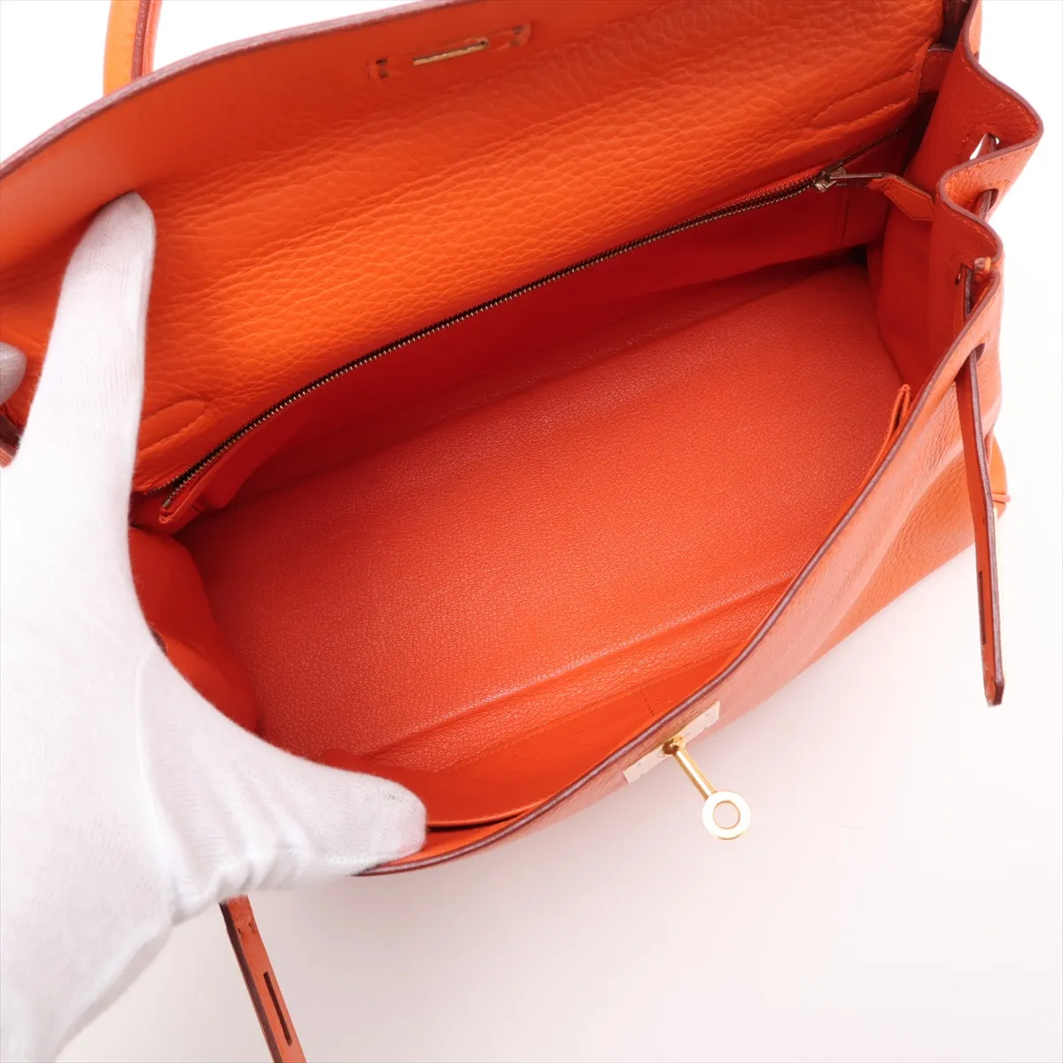 [Individually packaged] Hermes Kelly 32 Retournée Taurillon Clemence Orange Gold Hardware B: 1998 — view 8