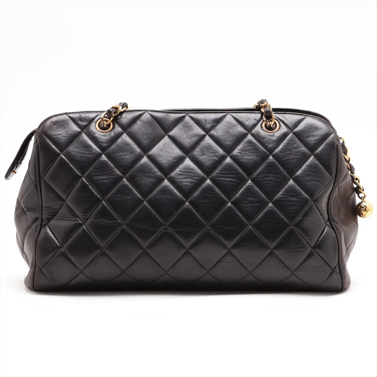 Matelassé Lambskin Chain Shoulder Bag, Black with Gold Hardware — view 2