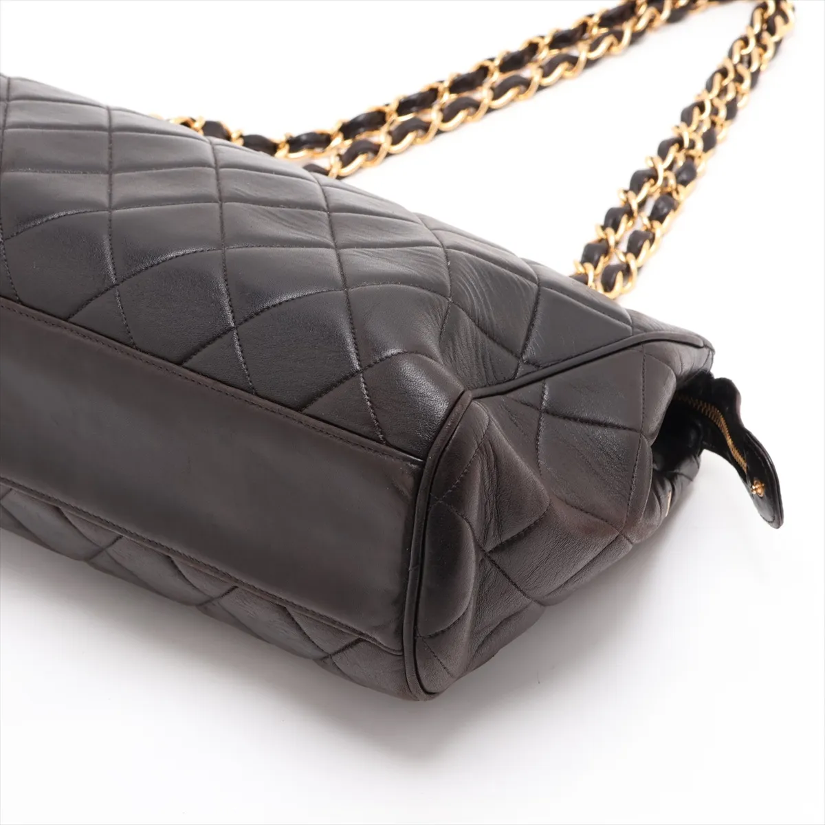 Matelassé Lambskin Chain Shoulder Bag, Black with Gold Hardware — view 3