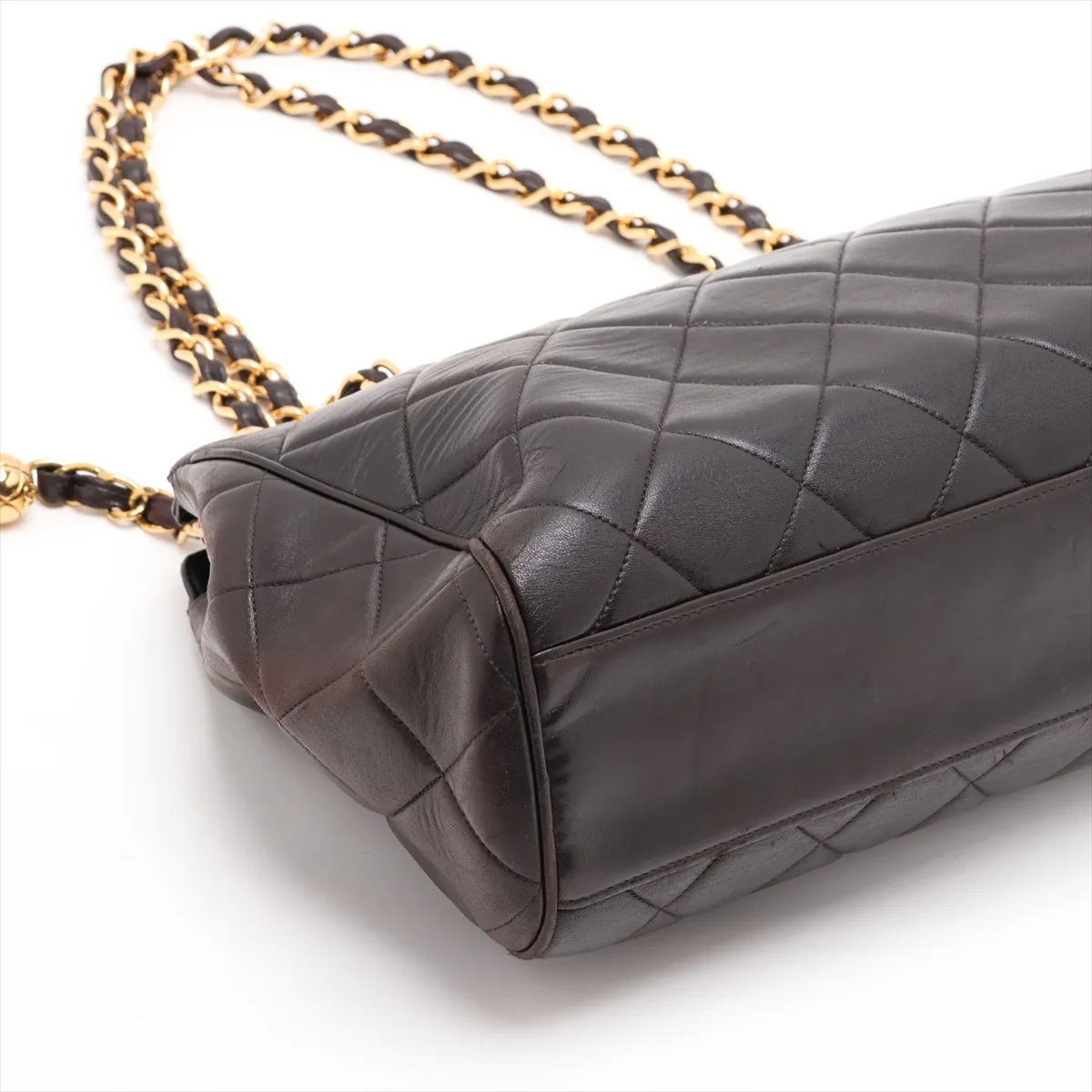 Matelassé Lambskin Chain Shoulder Bag, Black with Gold Hardware — view 4