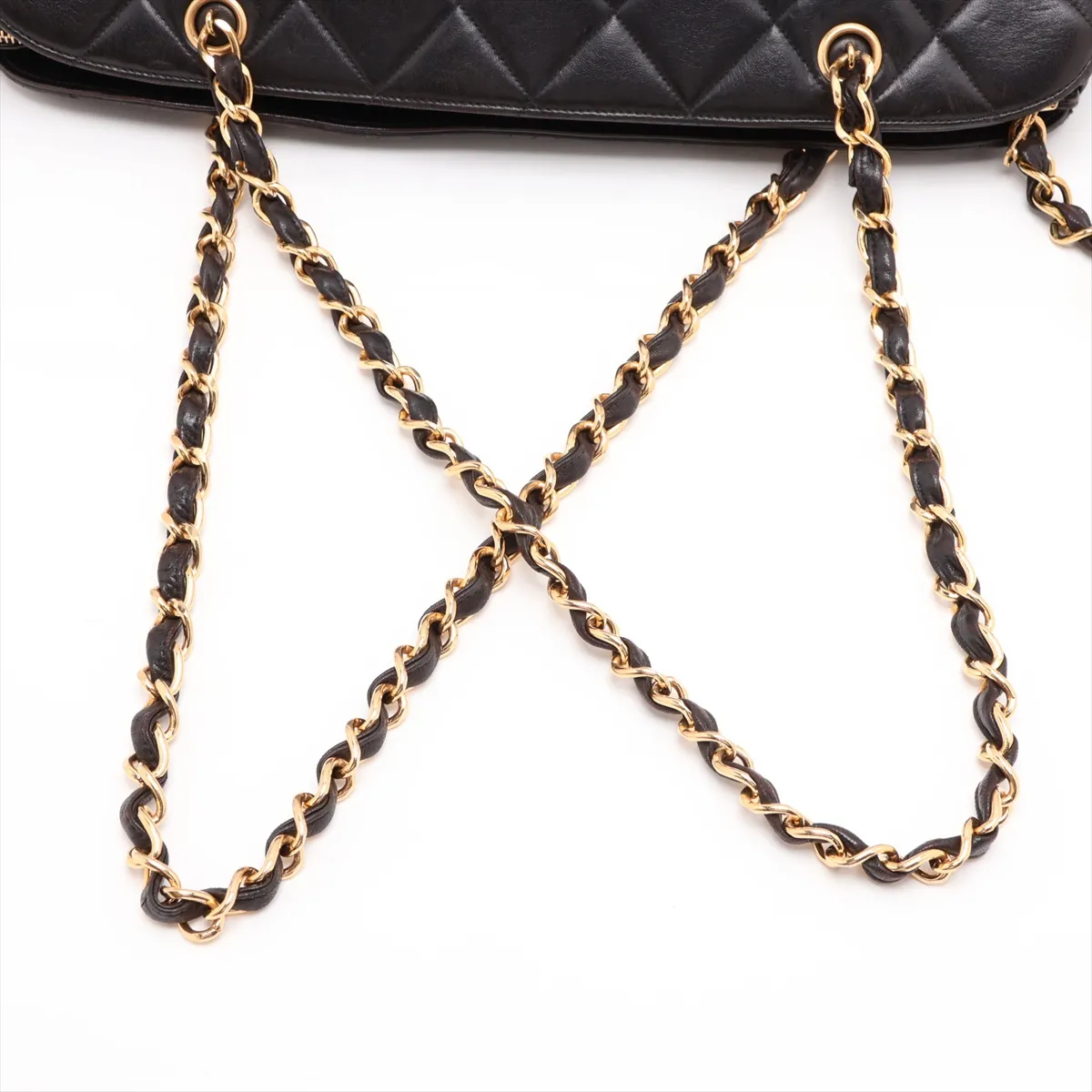 Matelassé Lambskin Chain Shoulder Bag, Black with Gold Hardware — view 5