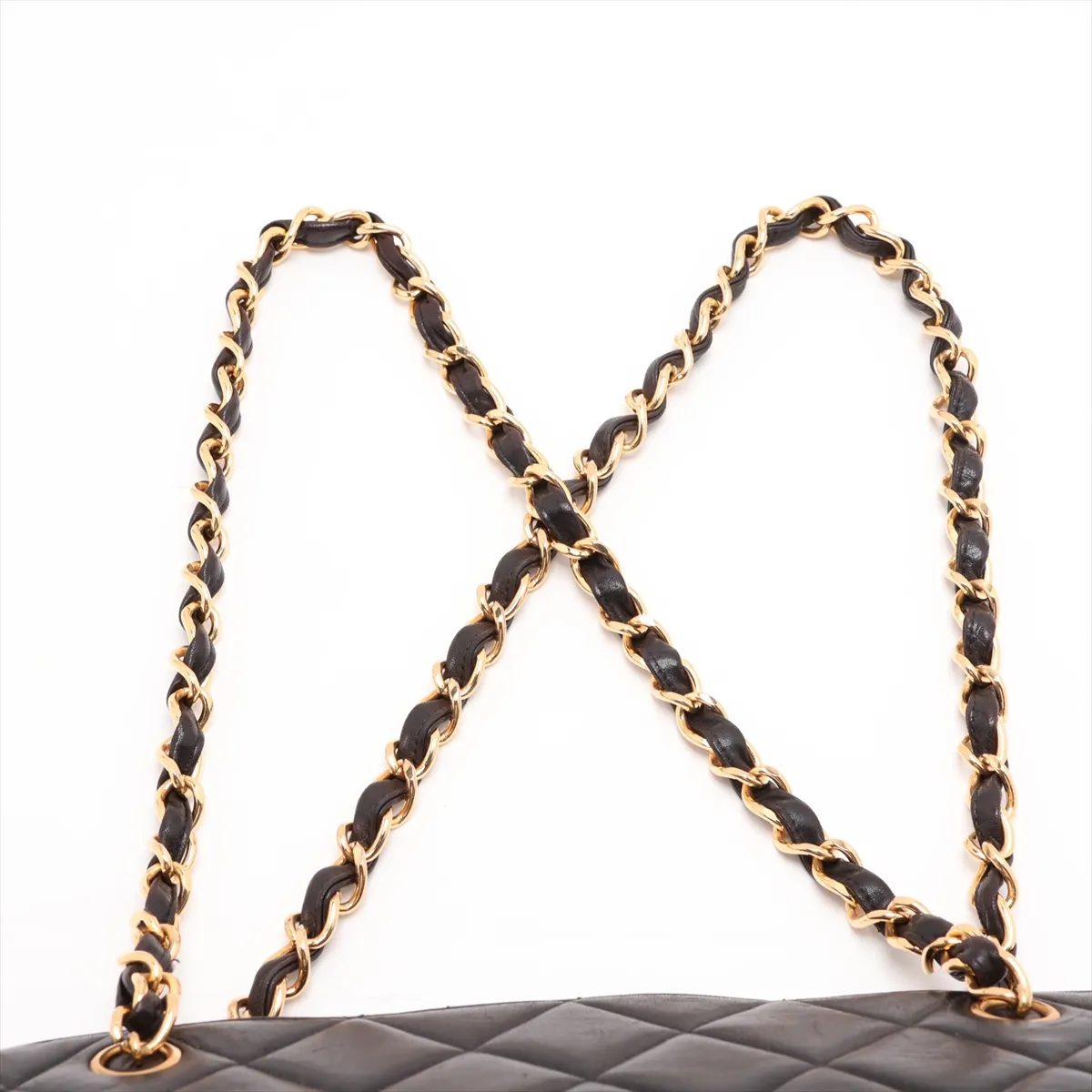 Matelassé Lambskin Chain Shoulder Bag, Black with Gold Hardware — view 6