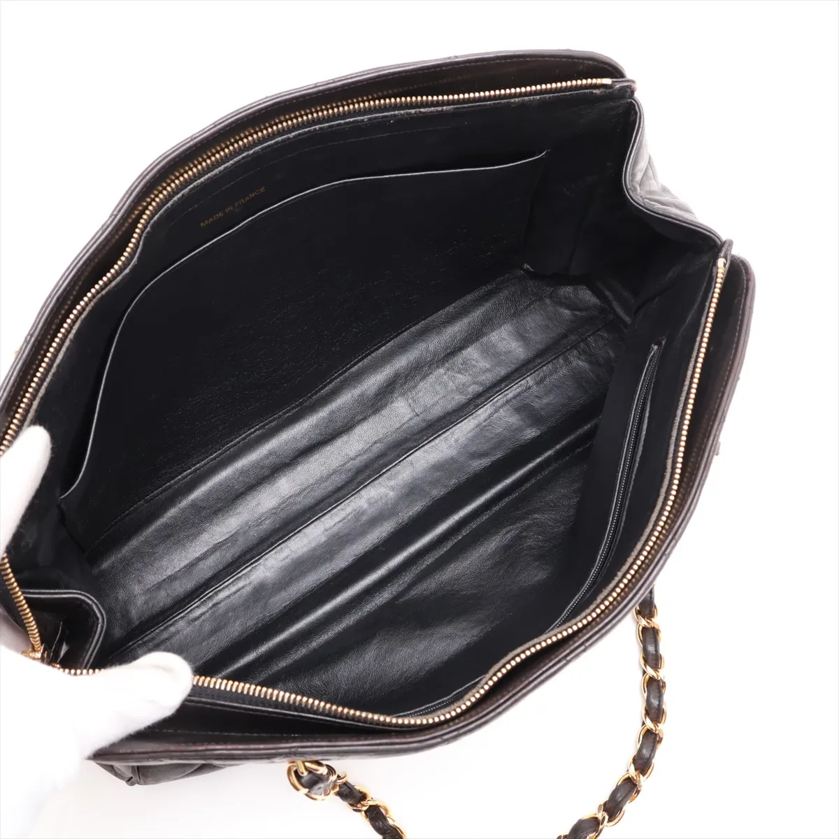 Matelassé Lambskin Chain Shoulder Bag, Black with Gold Hardware — view 7
