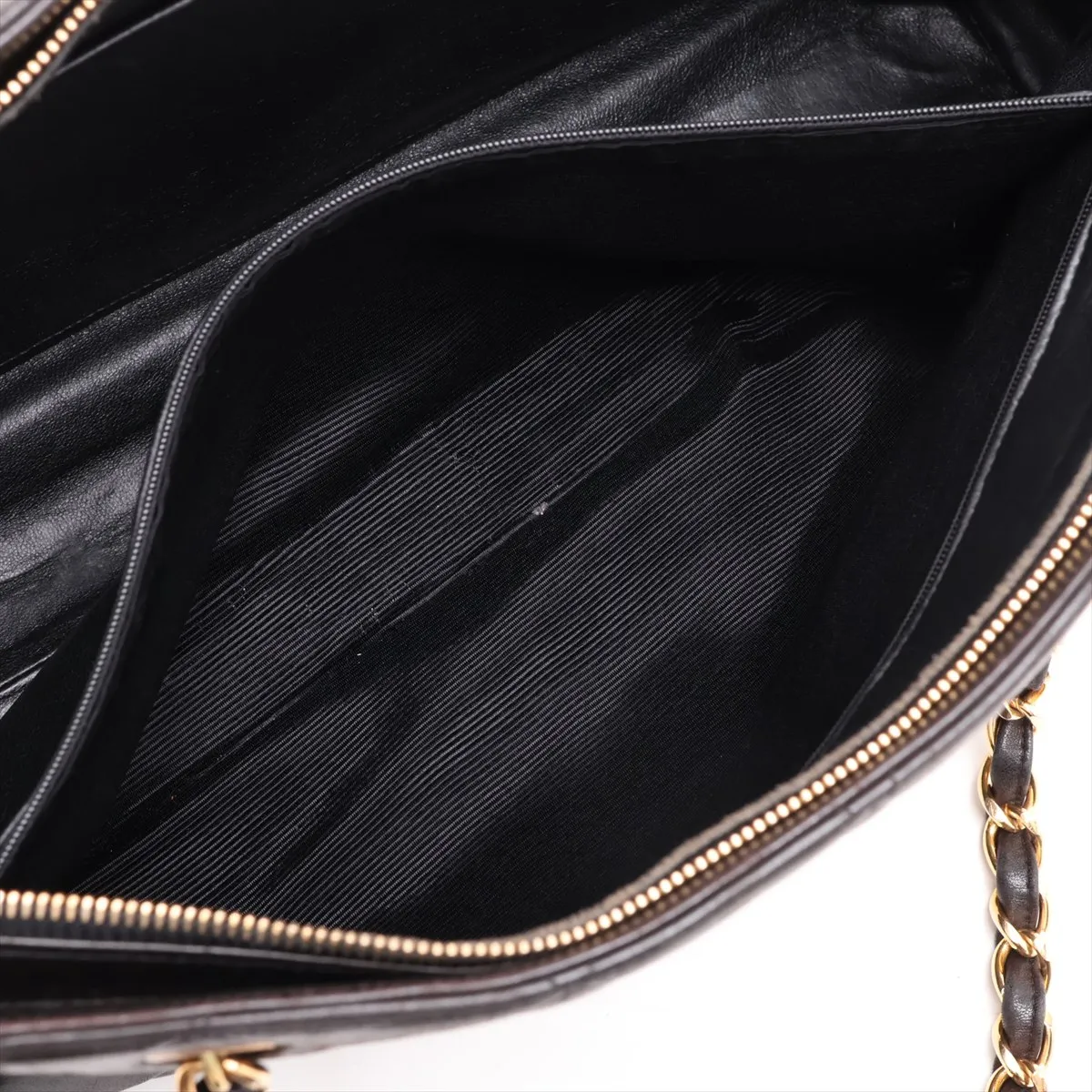 Matelassé Lambskin Chain Shoulder Bag, Black with Gold Hardware — view 8