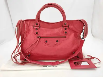 115748 The City Medium Rose Turian Lambskin Leather Shoulder Bag with Mirror