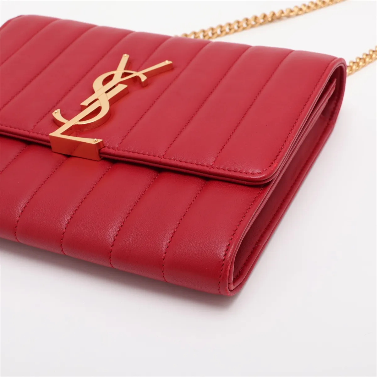 Vicki Leather Chain Shoulder Bag, Red, 554125 — view 3