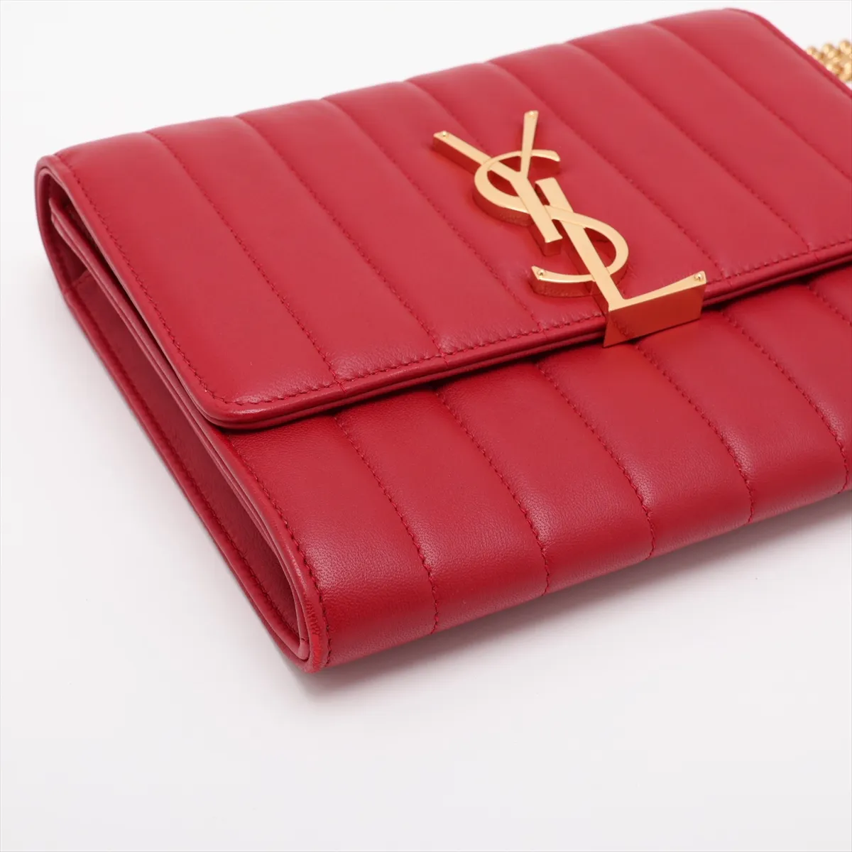 Vicki Leather Chain Shoulder Bag, Red, 554125 — view 4