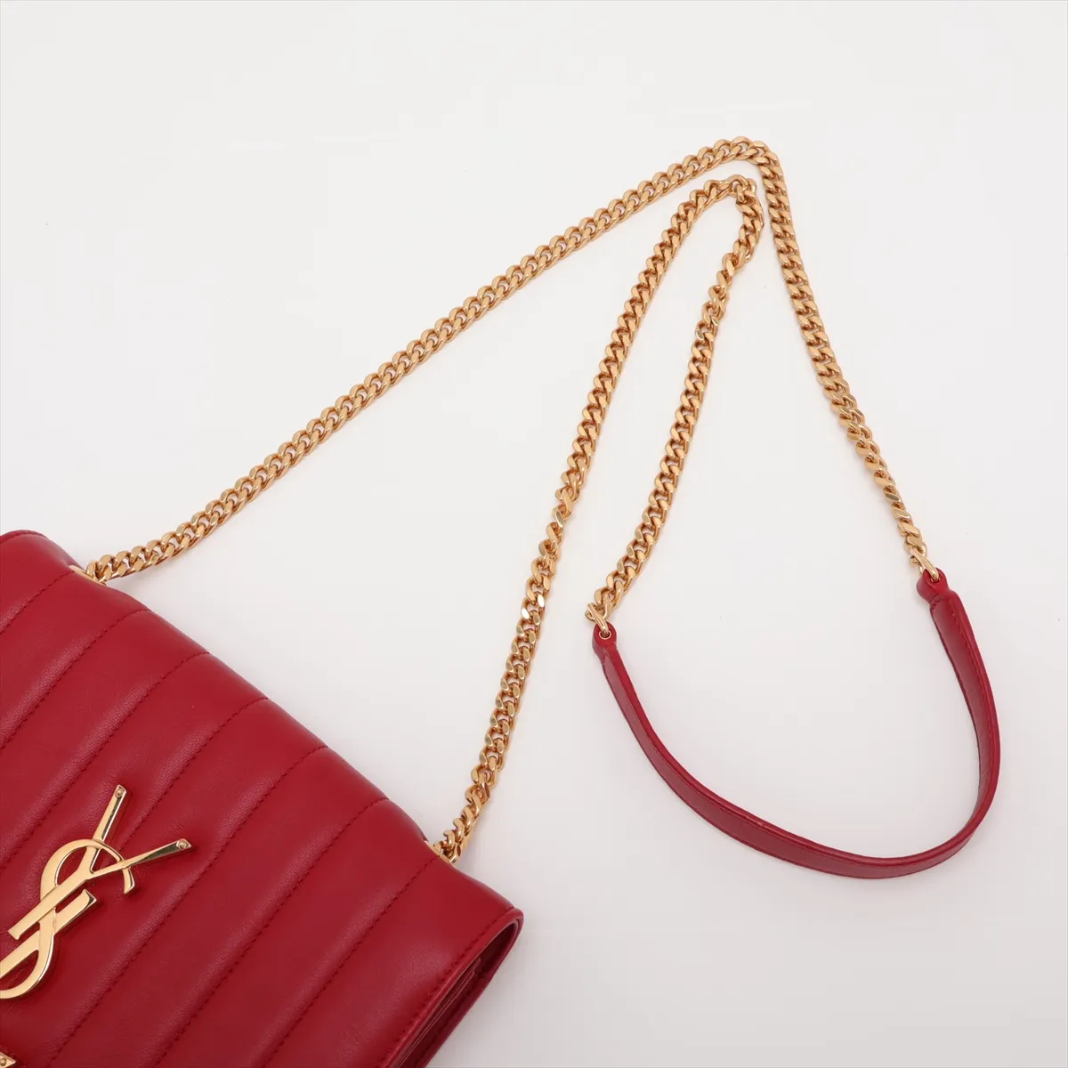 Vicki Leather Chain Shoulder Bag, Red, 554125 — view 5