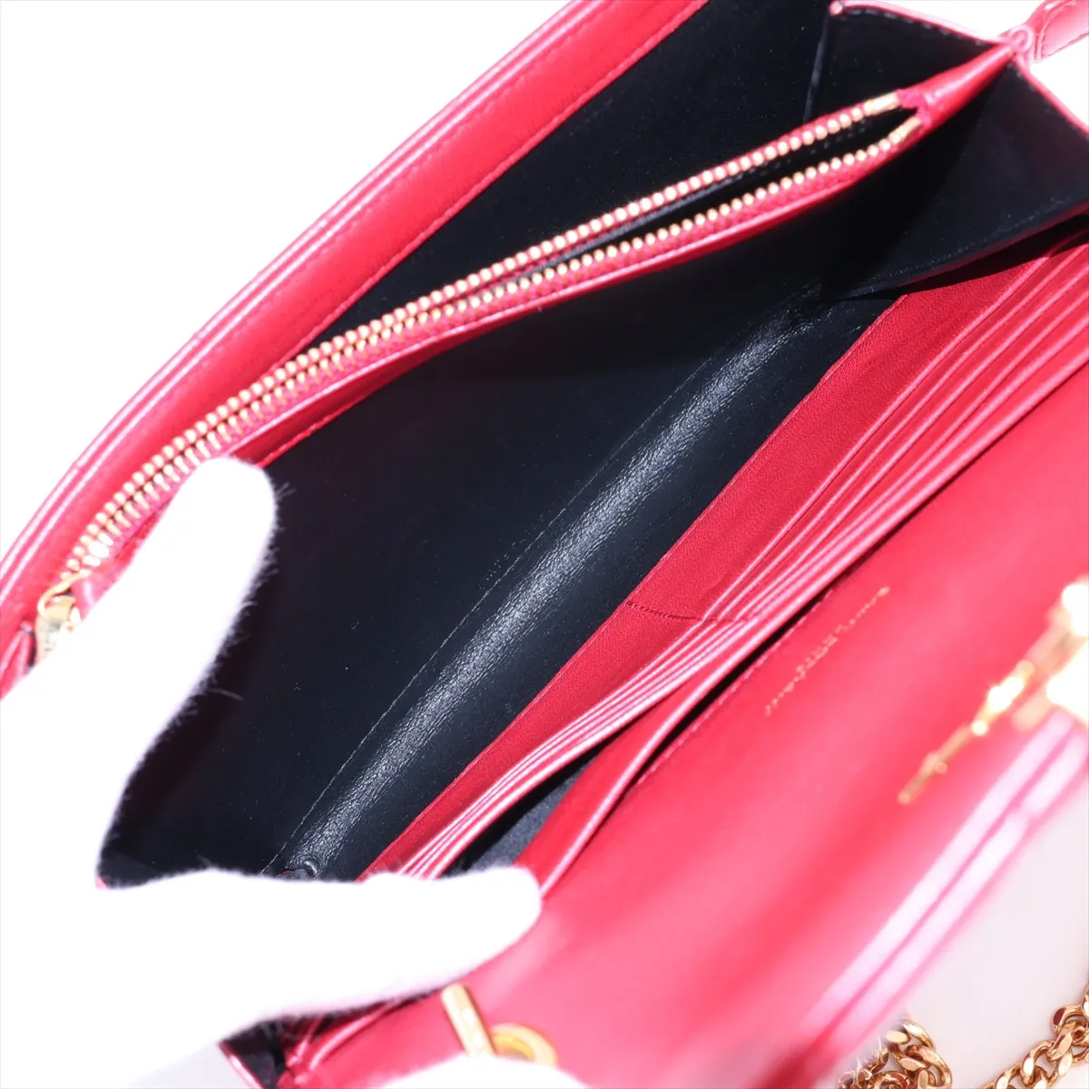 Vicki Leather Chain Shoulder Bag, Red, 554125 — view 6