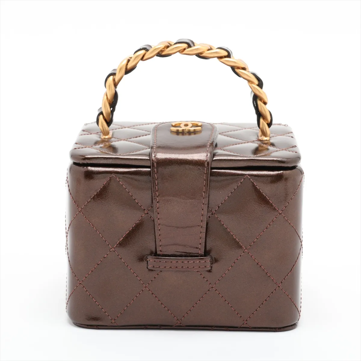 Matelassé Patent Leather Vanity Bag, Brown with Gold Hardware, Item No. 3609014 (Serial Number 3)