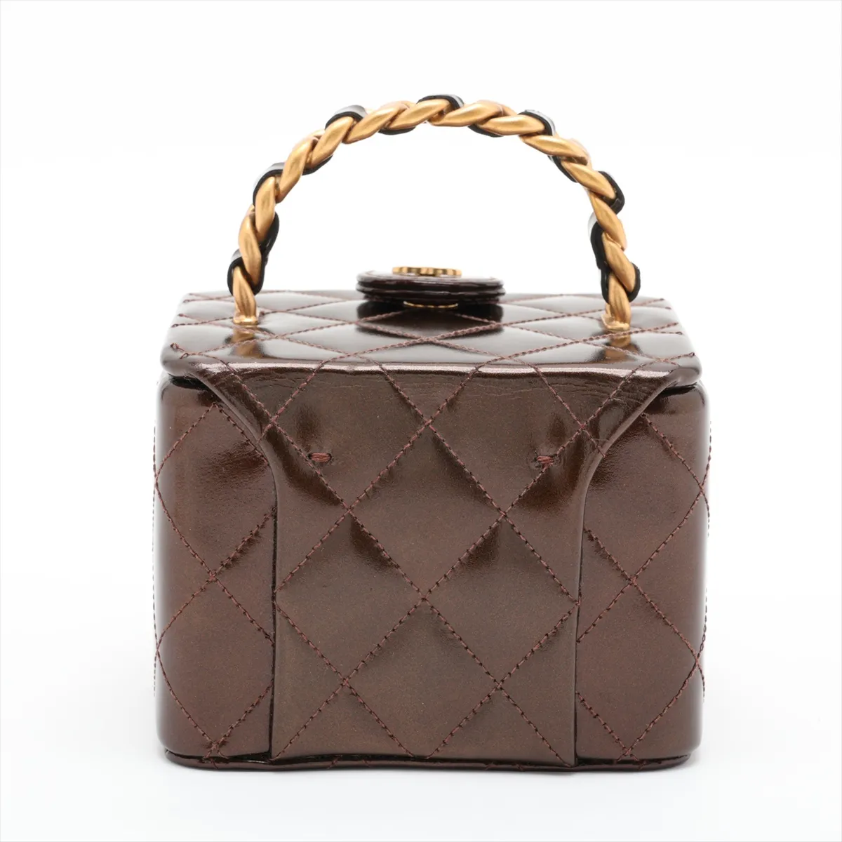 Matelassé Patent Leather Vanity Bag, Brown with Gold Hardware, Item No. 3609014 (Serial Number 3) — view 2