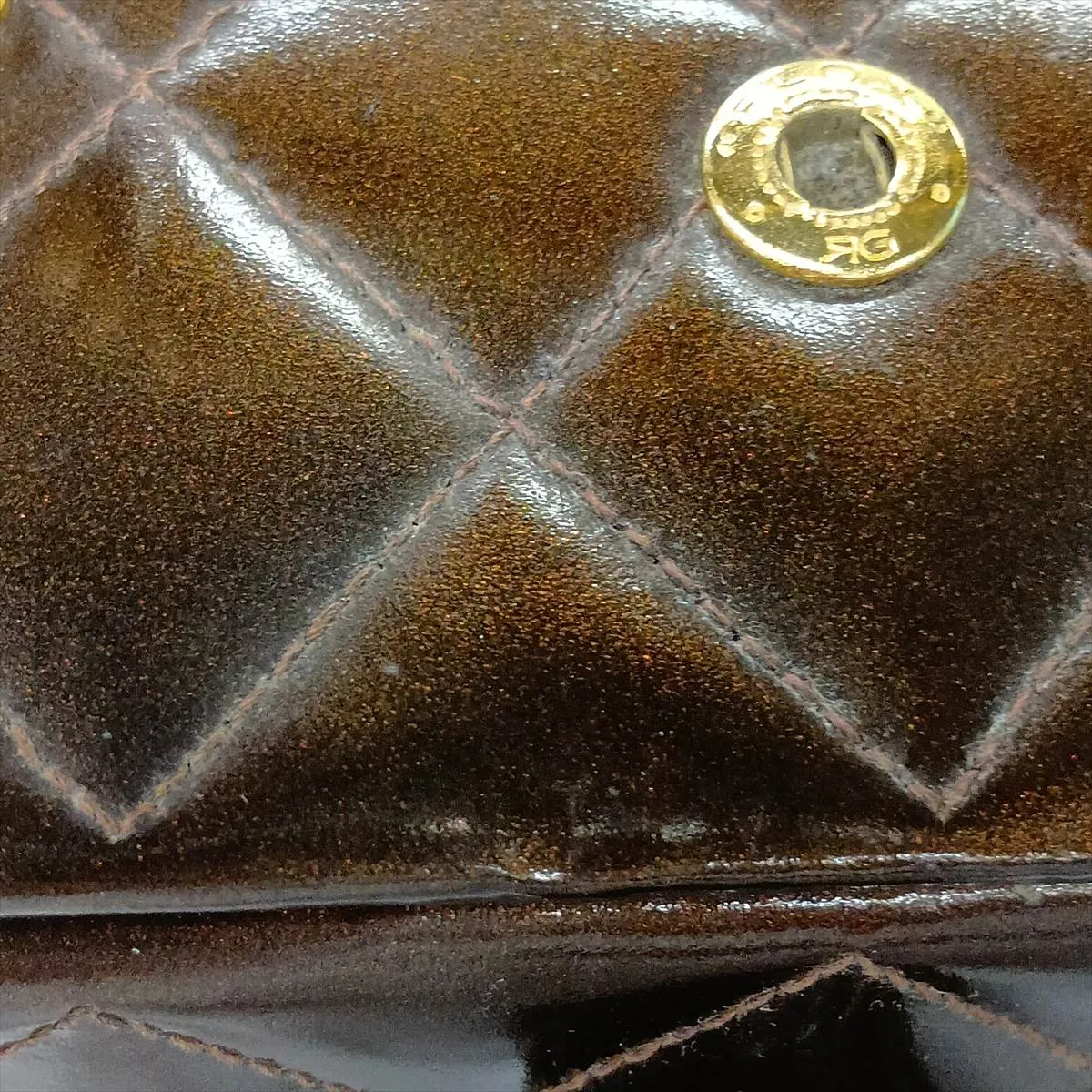 Matelassé Patent Leather Vanity Bag, Brown with Gold Hardware, Item No. 3609014 (Serial Number 3) — view 11
