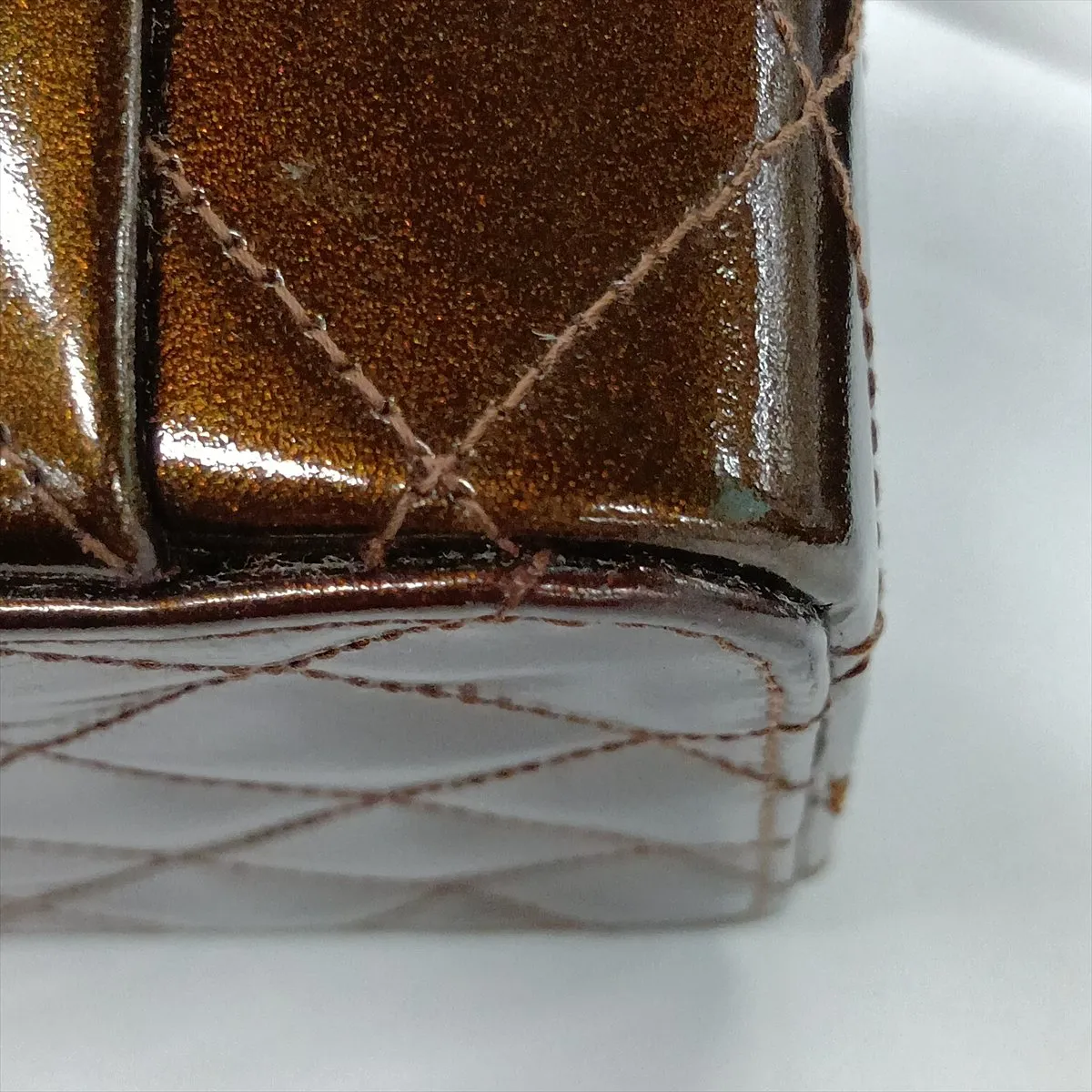 Matelassé Patent Leather Vanity Bag, Brown with Gold Hardware, Item No. 3609014 (Serial Number 3) — view 12