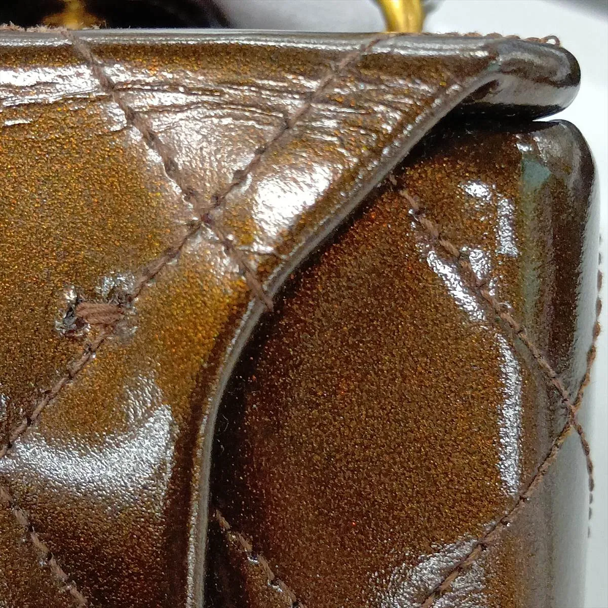 Matelassé Patent Leather Vanity Bag, Brown with Gold Hardware, Item No. 3609014 (Serial Number 3) — view 13