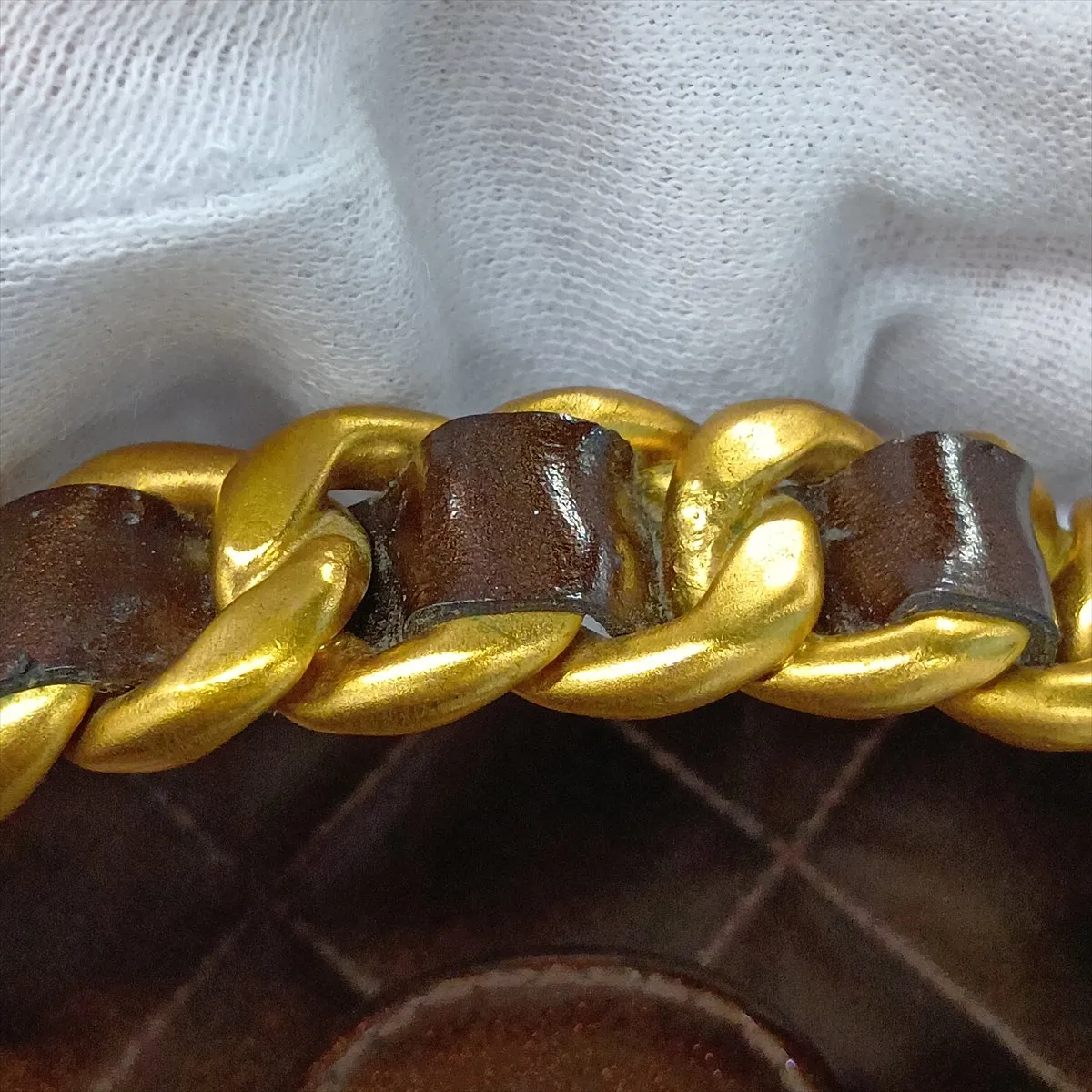 Matelassé Patent Leather Vanity Bag, Brown with Gold Hardware, Item No. 3609014 (Serial Number 3) — view 14
