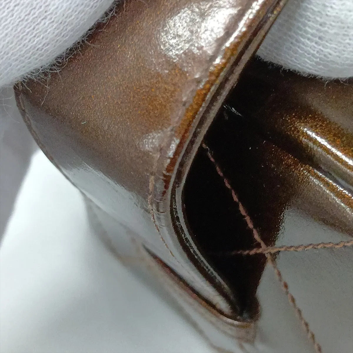 Matelassé Patent Leather Vanity Bag, Brown with Gold Hardware, Item No. 3609014 (Serial Number 3) — view 15