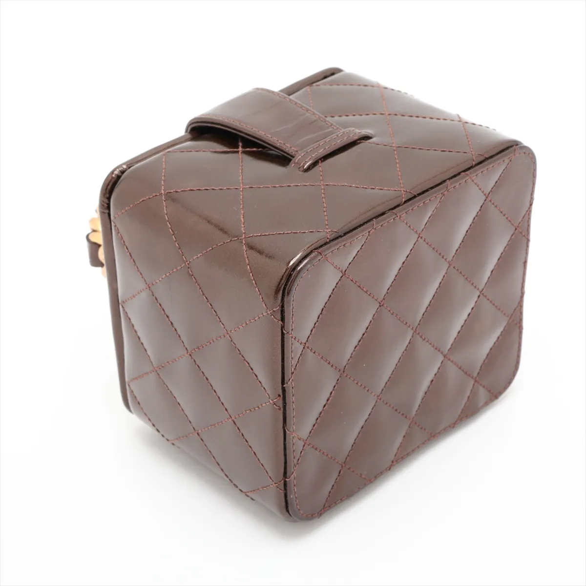 Matelassé Patent Leather Vanity Bag, Brown with Gold Hardware, Item No. 3609014 (Serial Number 3) — view 4