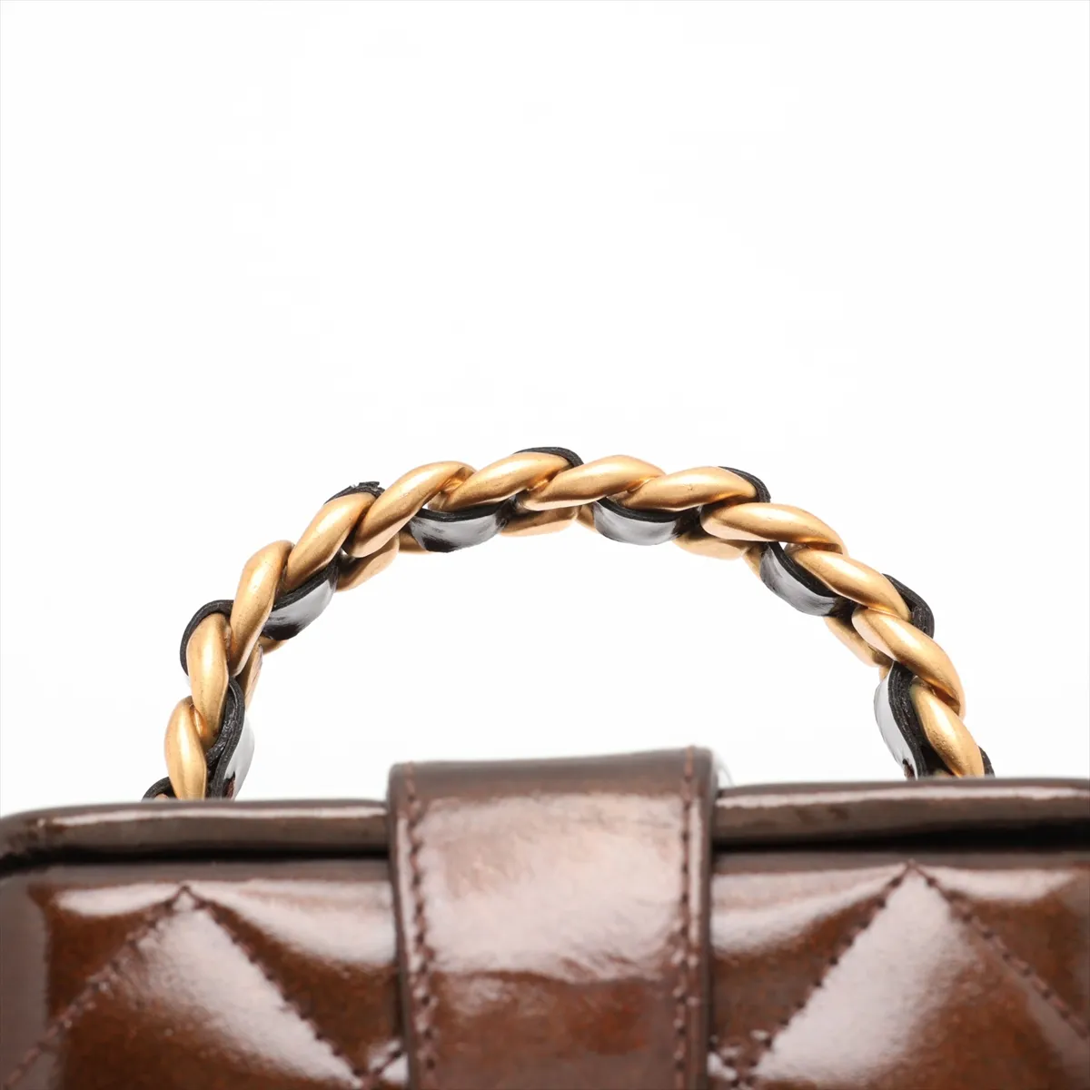 Matelassé Patent Leather Vanity Bag, Brown with Gold Hardware, Item No. 3609014 (Serial Number 3) — view 6