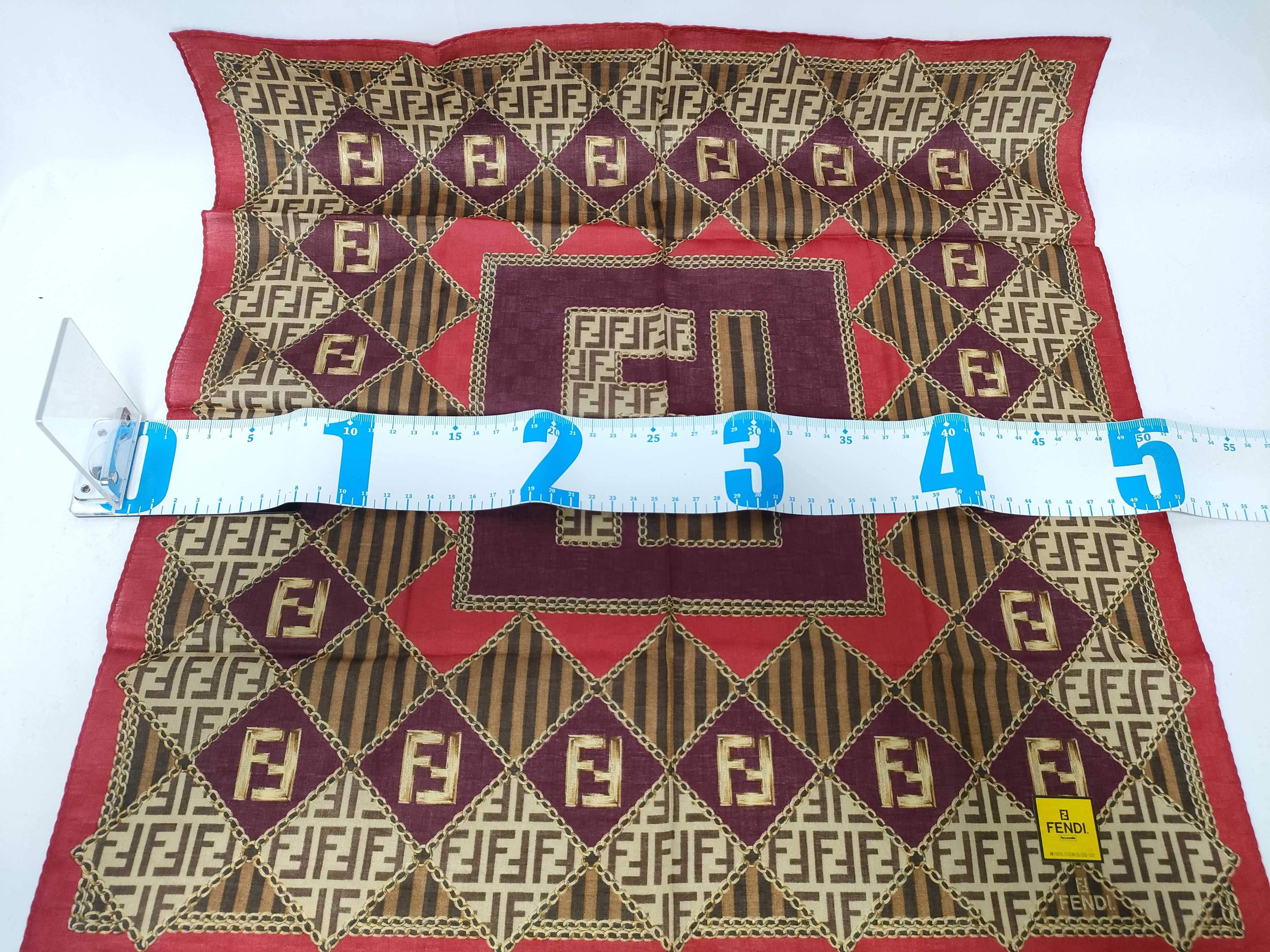 handkerchief scarf with sticker, FF all-over print, Zucca pattern, chain, and other accessories. — view 2