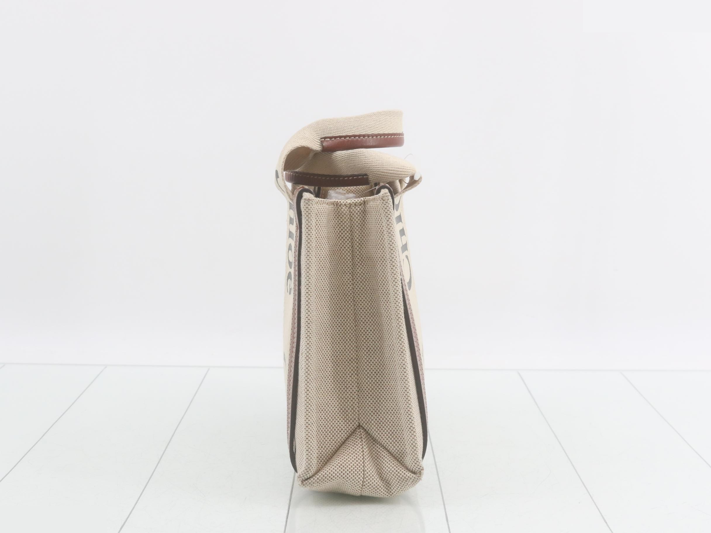 Canvas Woody Small Tote Bag, Natural — view 3