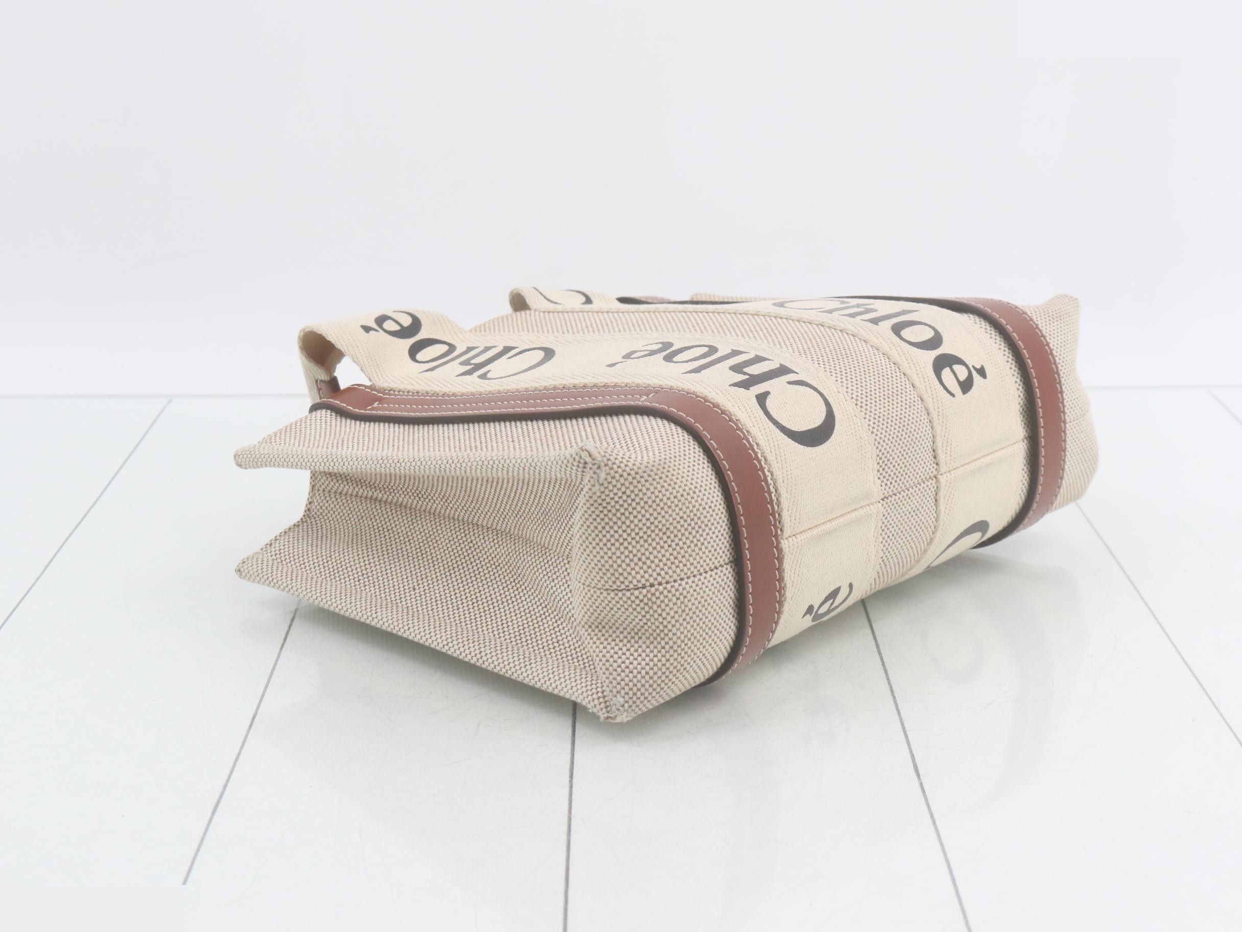 Canvas Woody Small Tote Bag, Natural — view 5