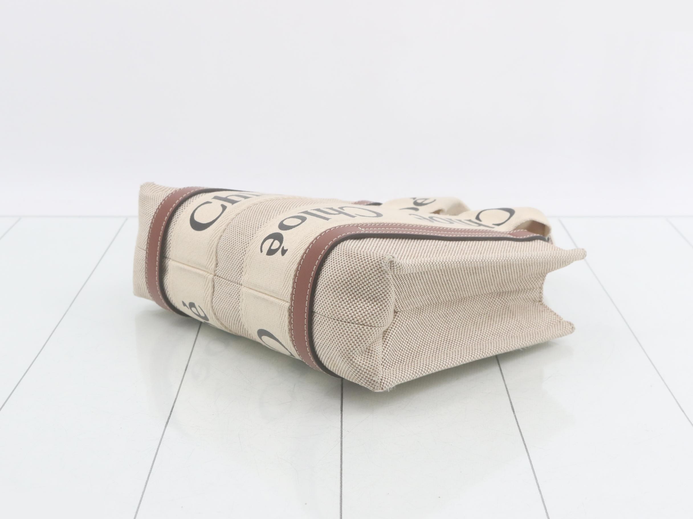 Canvas Woody Small Tote Bag, Natural — view 6