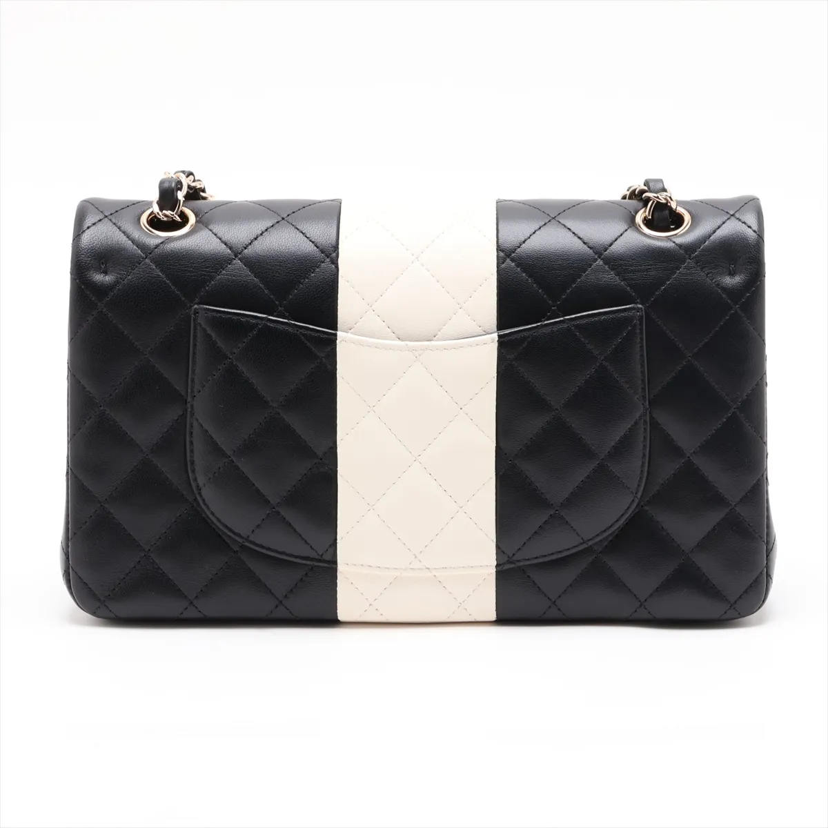 [Individually packaged] Chanel Matelassé 25 Lambskin Double Flap Double Chain Bag, Black x White, Gold Hardware, PEGXCUE7 Random Plate, A01112 — view 2