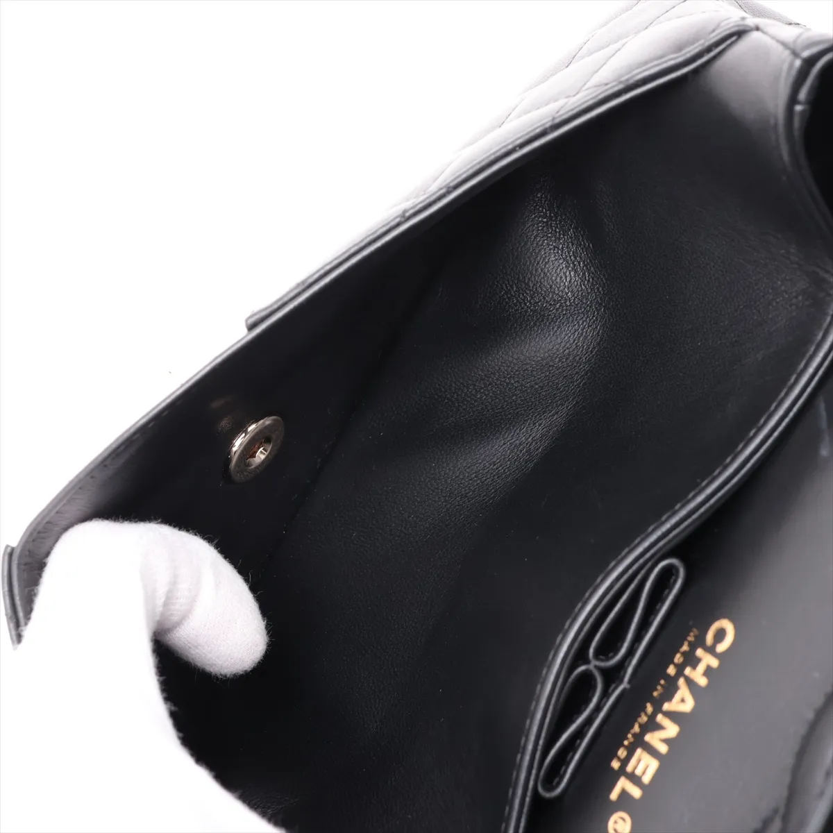 [Individually packaged] Chanel Matelassé 25 Lambskin Double Flap Double Chain Bag, Black x White, Gold Hardware, PEGXCUE7 Random Plate, A01112 — view 8