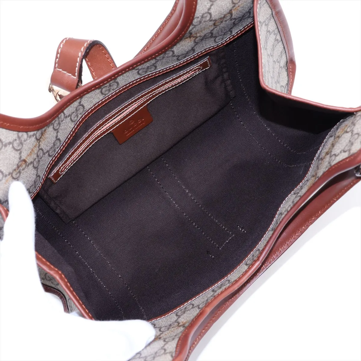 GG Supreme 203495 PVC x Leather Shoulder Bag, Beige x Brown — view 7