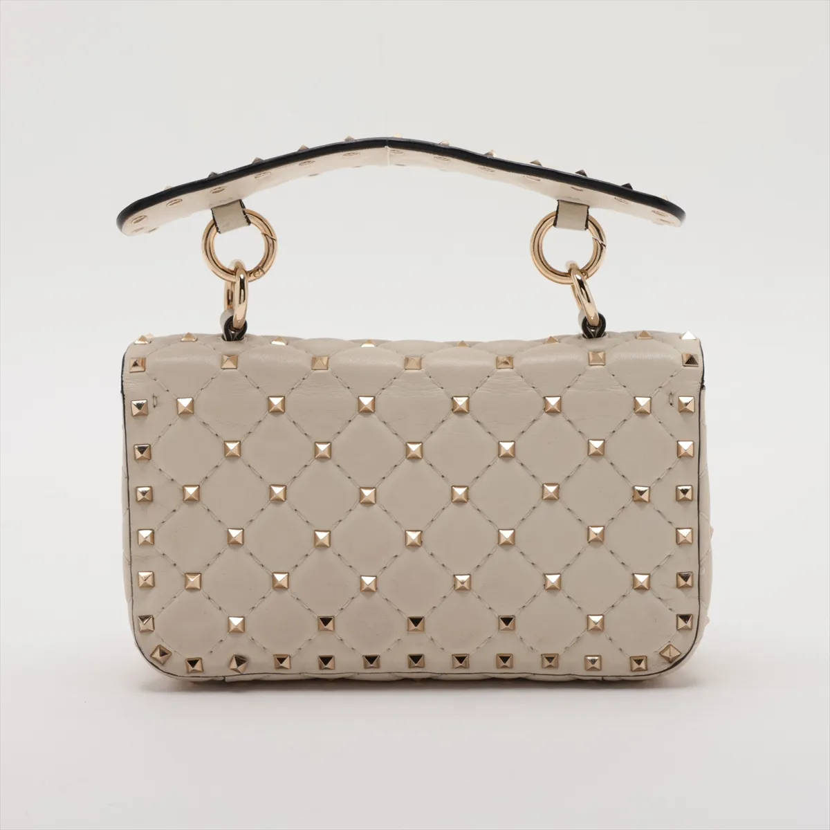 Rockstud Leather x Stud 2-Way Handbag, Beige — view 2