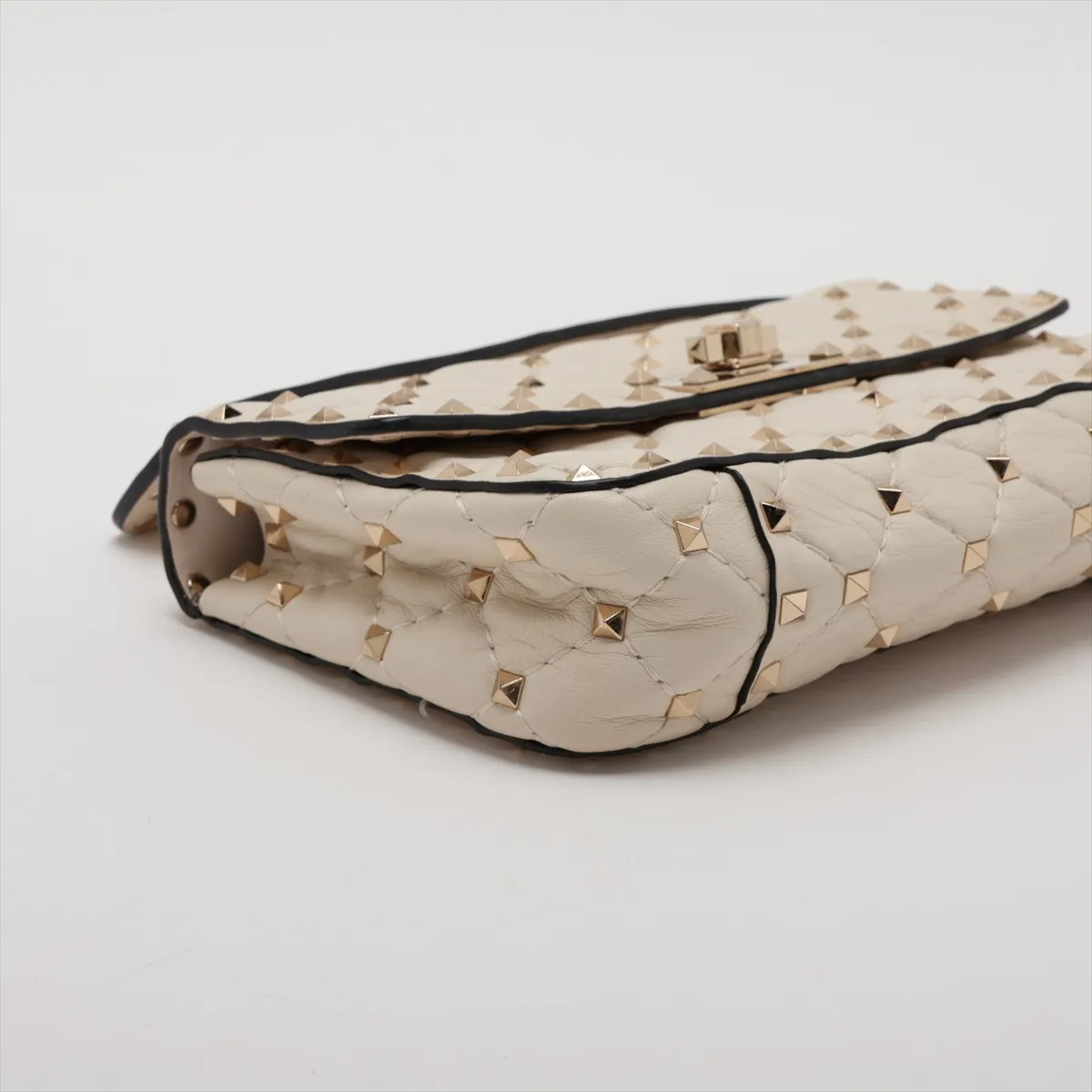 Rockstud Leather x Stud 2-Way Handbag, Beige — view 4