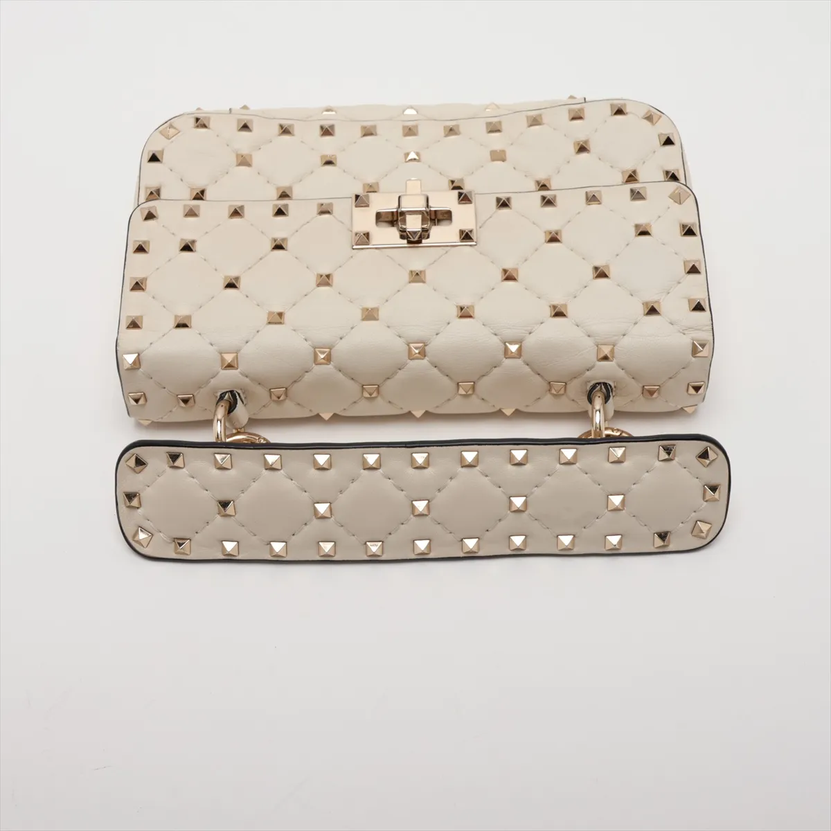 Rockstud Leather x Stud 2-Way Handbag, Beige — view 5