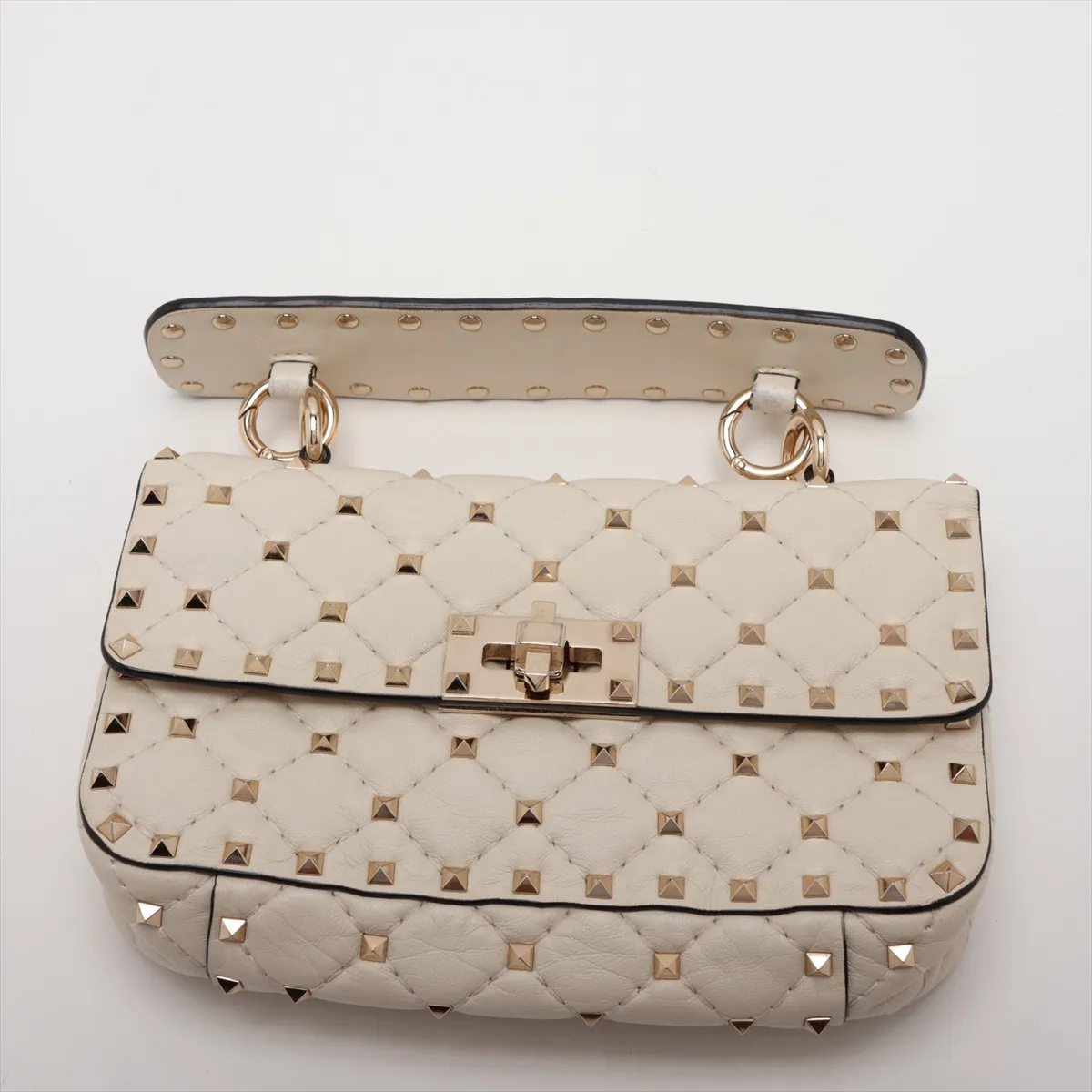 Rockstud Leather x Stud 2-Way Handbag, Beige — view 6