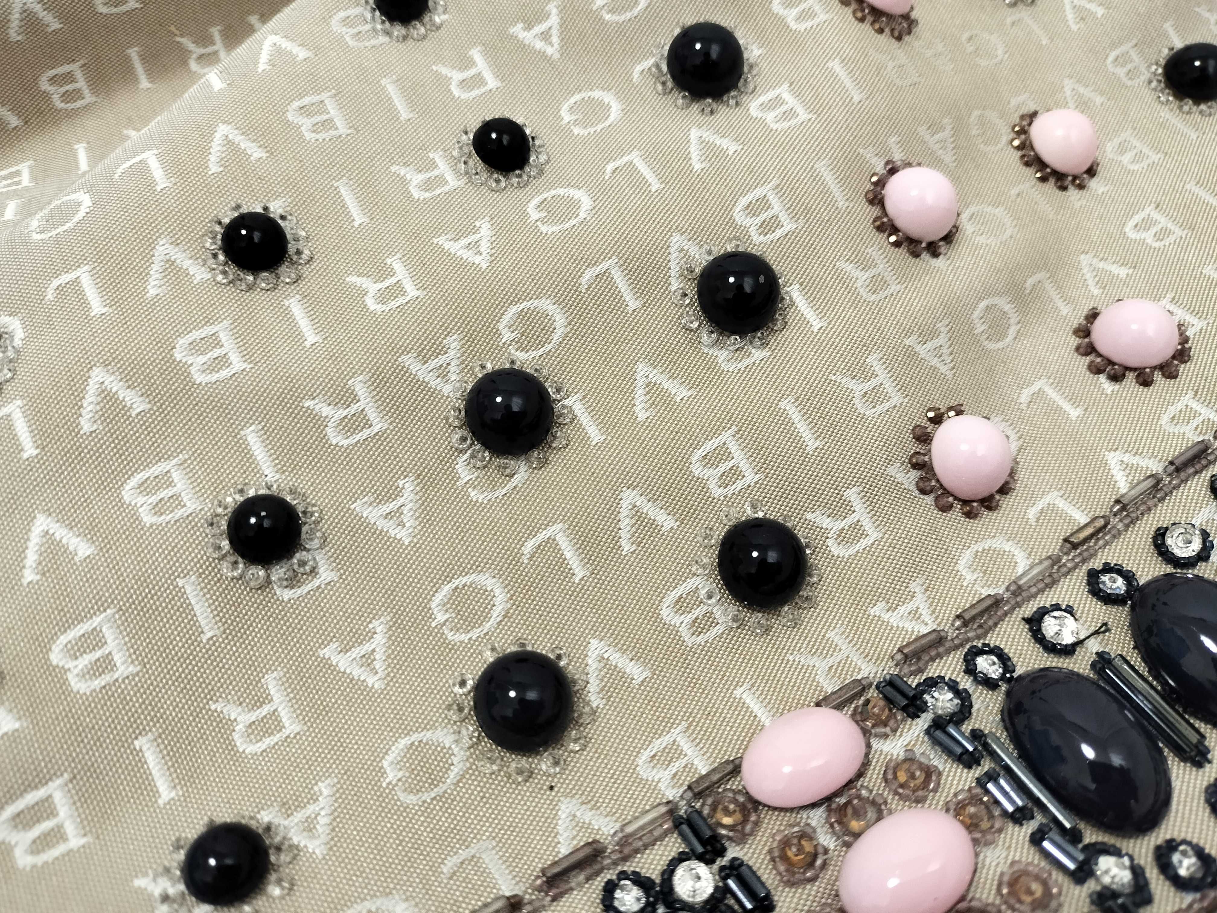 Logomania Bead Decoration Canvas x Leather Beige Tote Bag — view 12