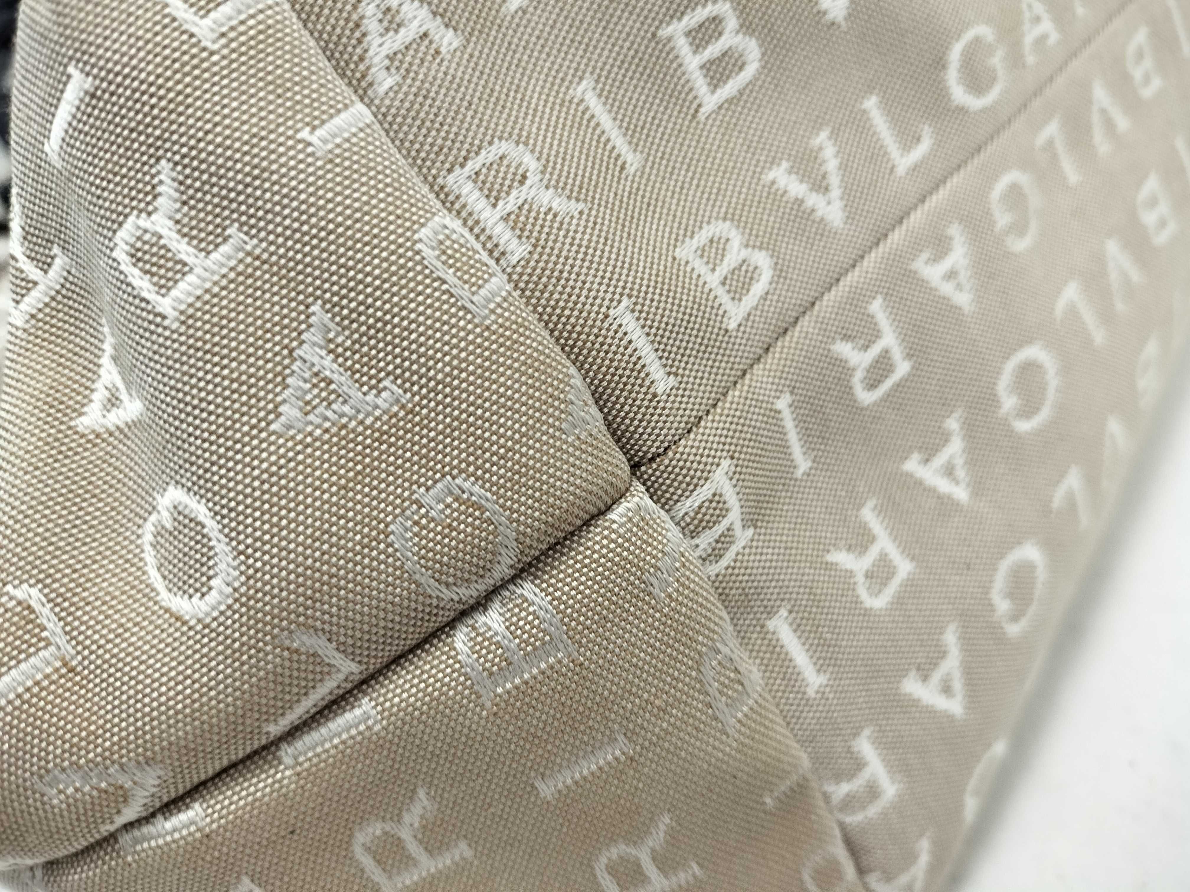 Logomania Bead Decoration Canvas x Leather Beige Tote Bag — view 14