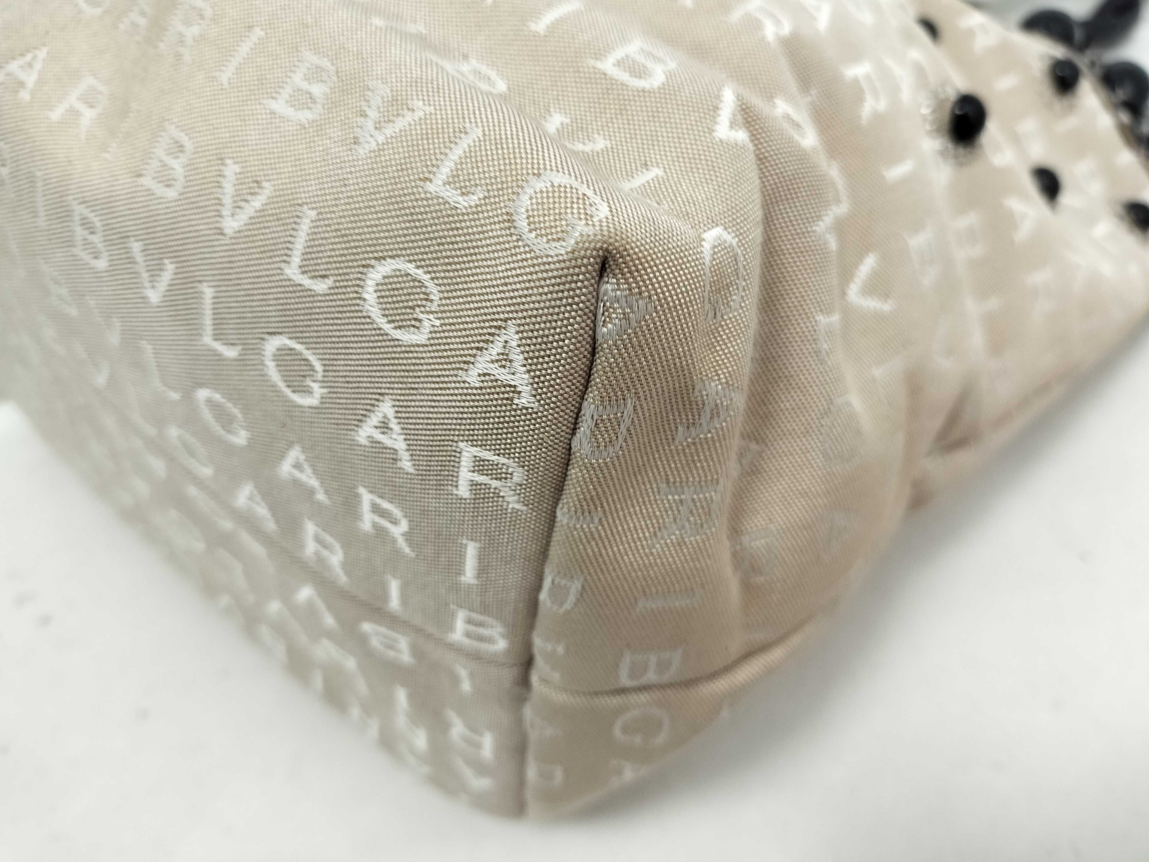 Logomania Bead Decoration Canvas x Leather Beige Tote Bag — view 6